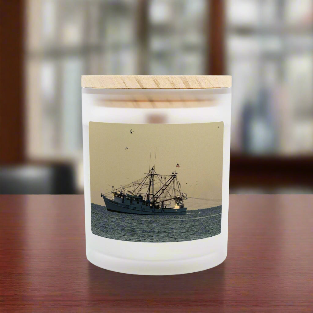 Wood Wick Container Candle -Fishing Boat off Hilton Head island (11 oz.)