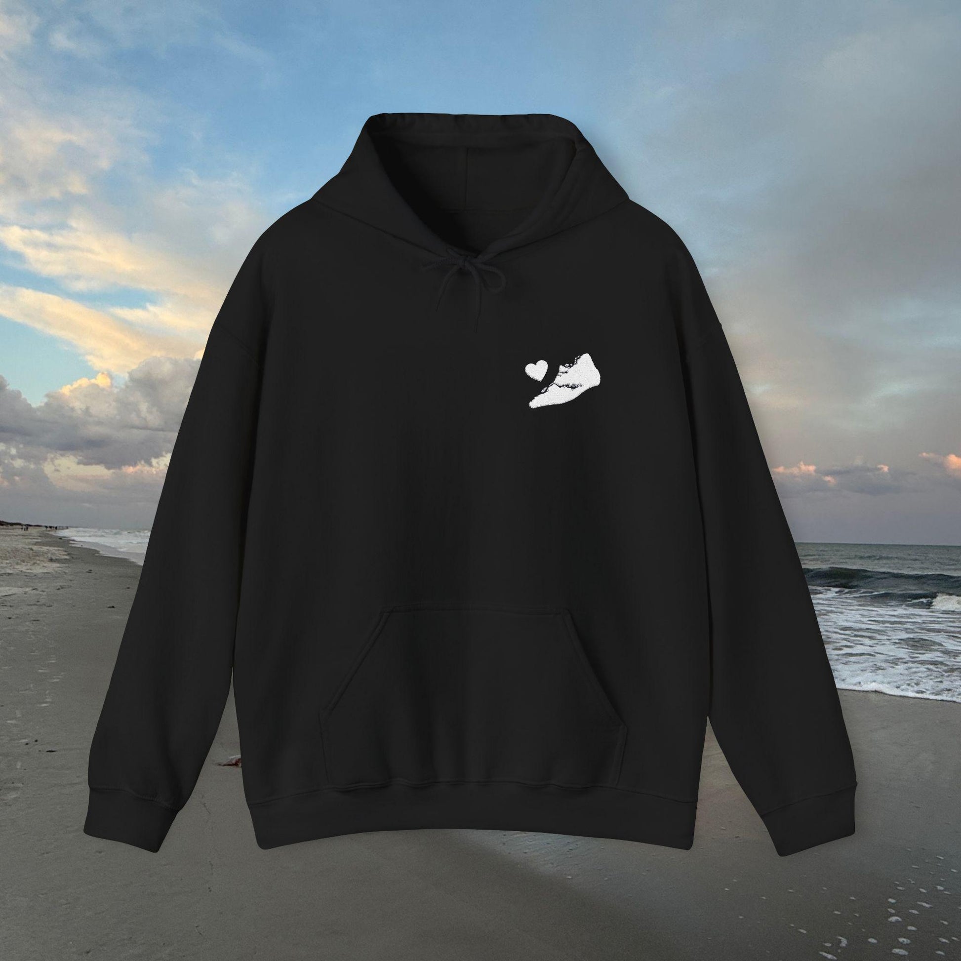 Hoodie Sweatshirt Embroidered With Hilton Head Island Shape - With A Heart