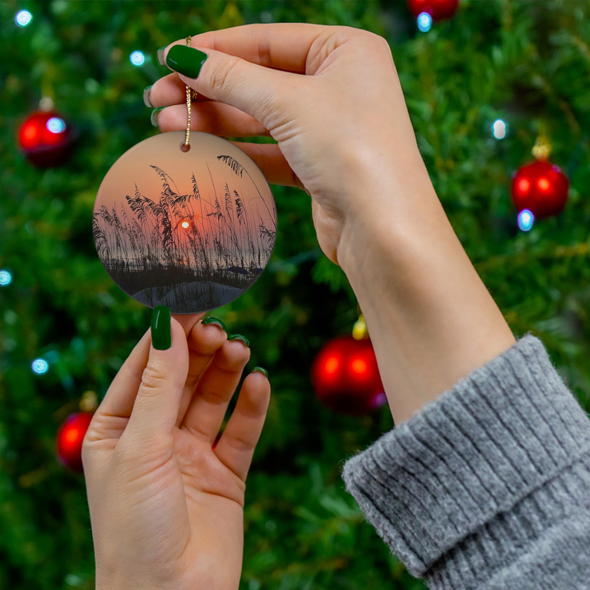 Christmas Ornament, Featuring Sea Oats On The Dunes at Hilton Head Island