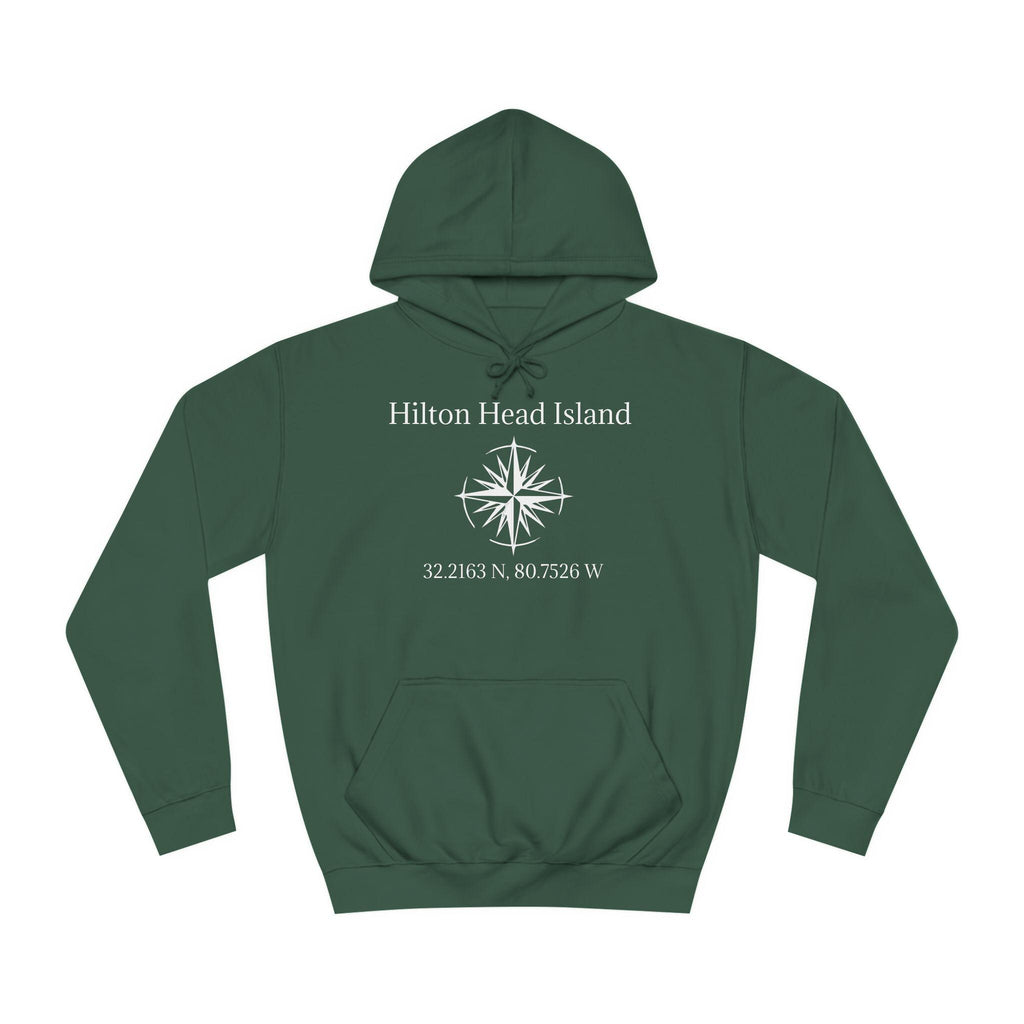 Hoodie Sweatshirt: Compass Rose And HHI latitude/longitude