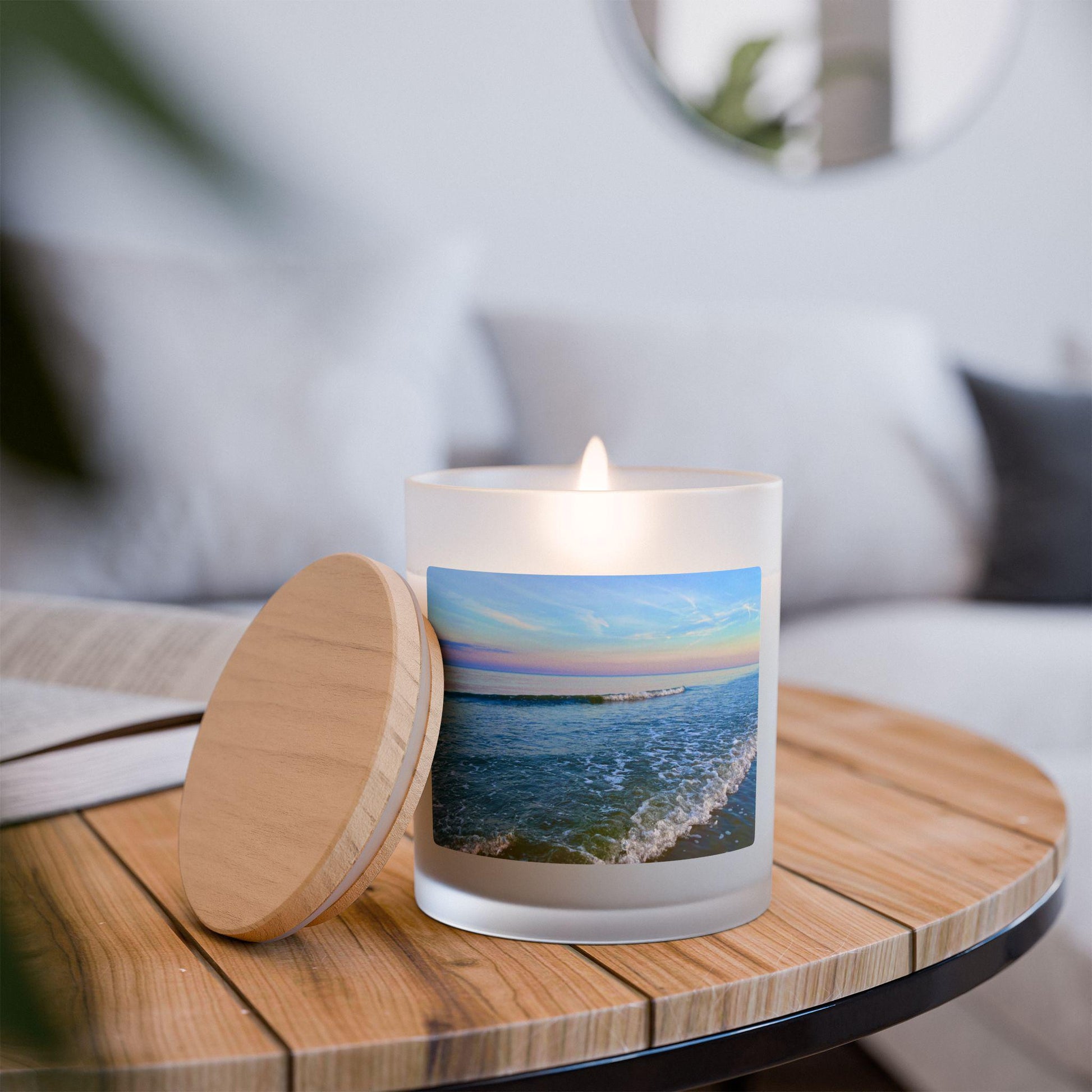 Wood Wick Container Candle With Rainbow Hued Sunset On HHI (11 oz.)