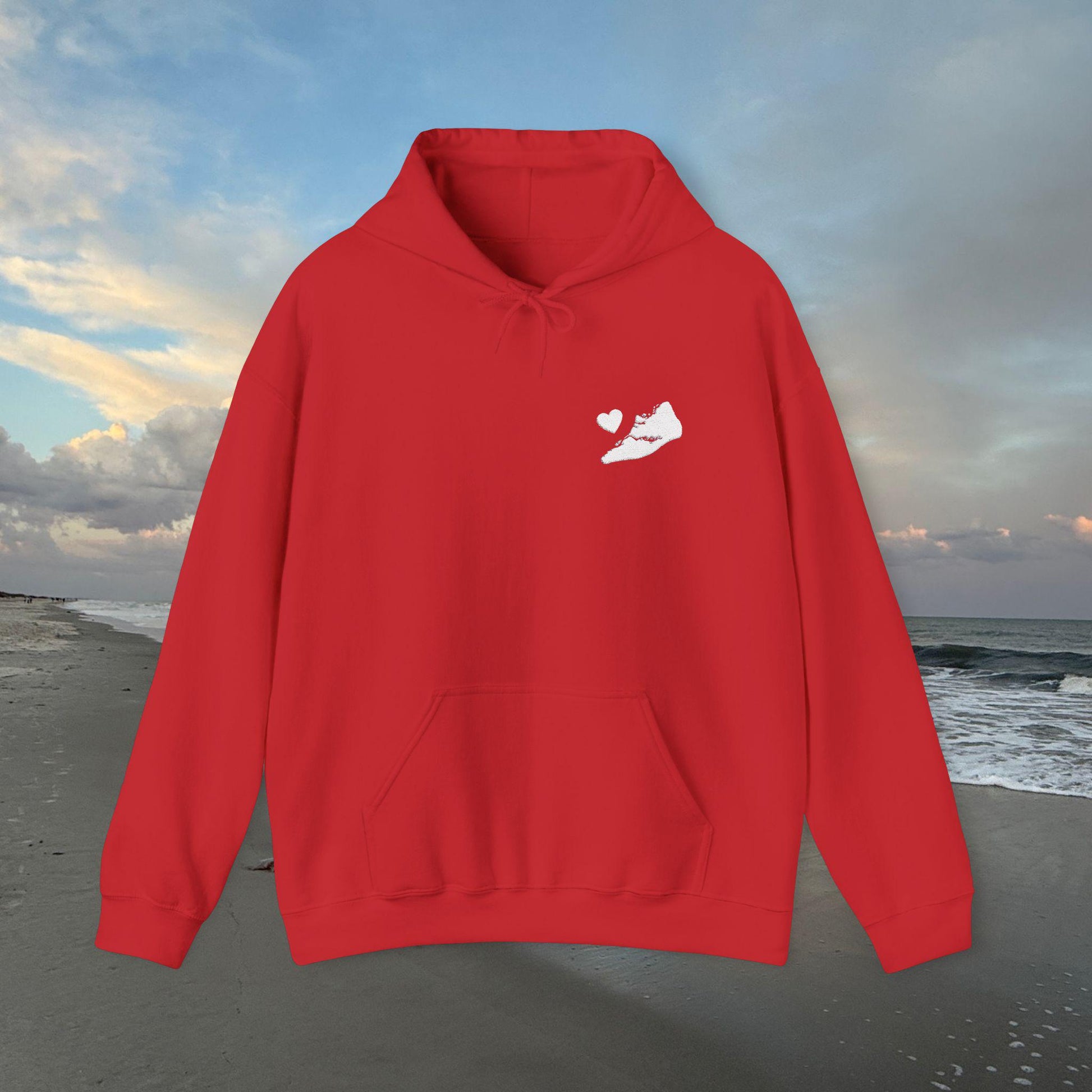 Hoodie Sweatshirt Embroidered With Hilton Head Island Shape - With A Heart