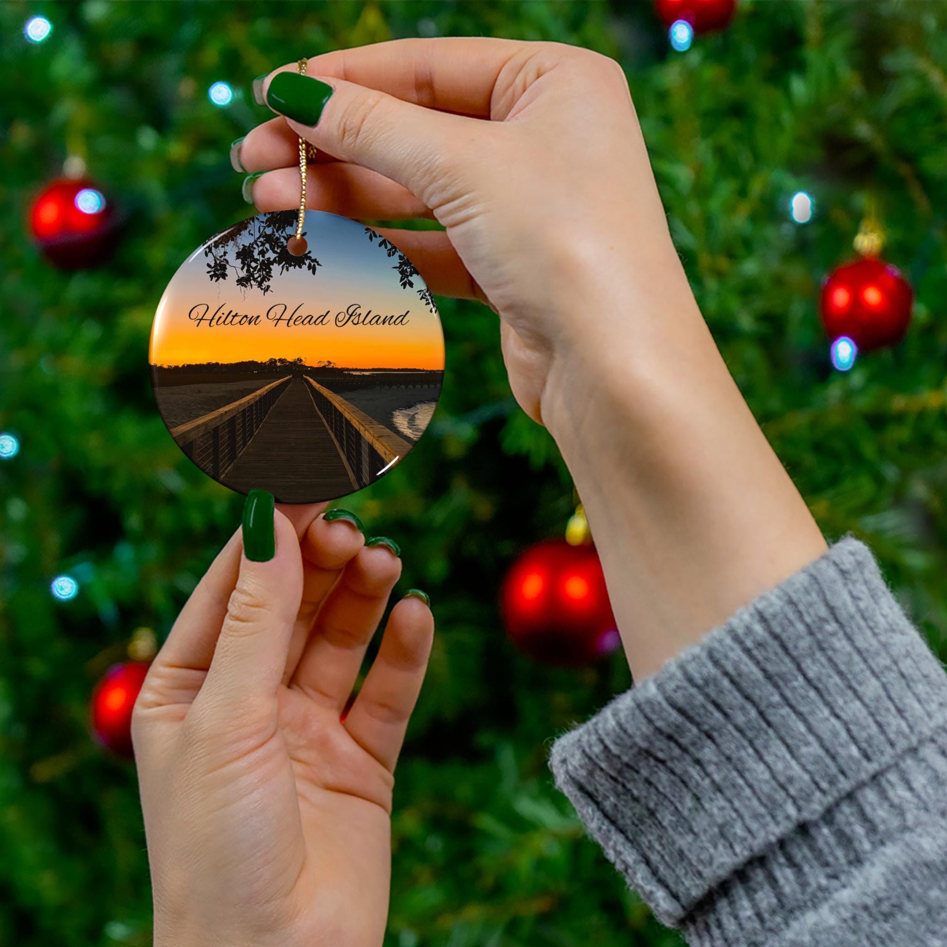 Christmas Ornament, Dolphin Head Beach Boardwalk at Sunset on HHI