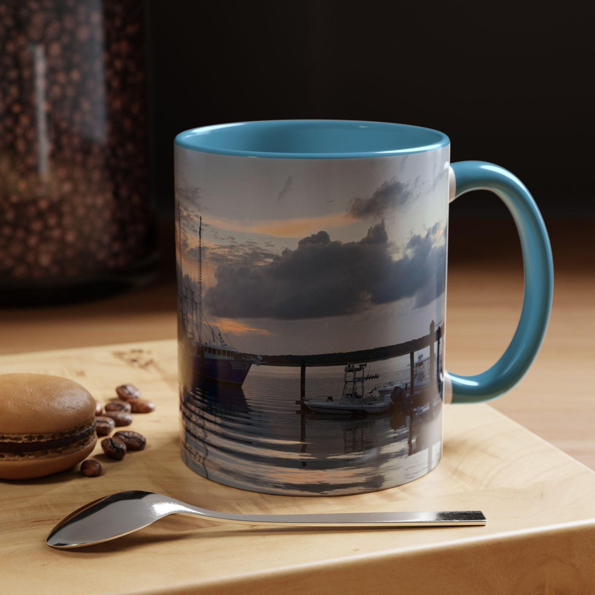 Coffee Mug With Fishing Boat At Sunset on HHI, (15 oz.)