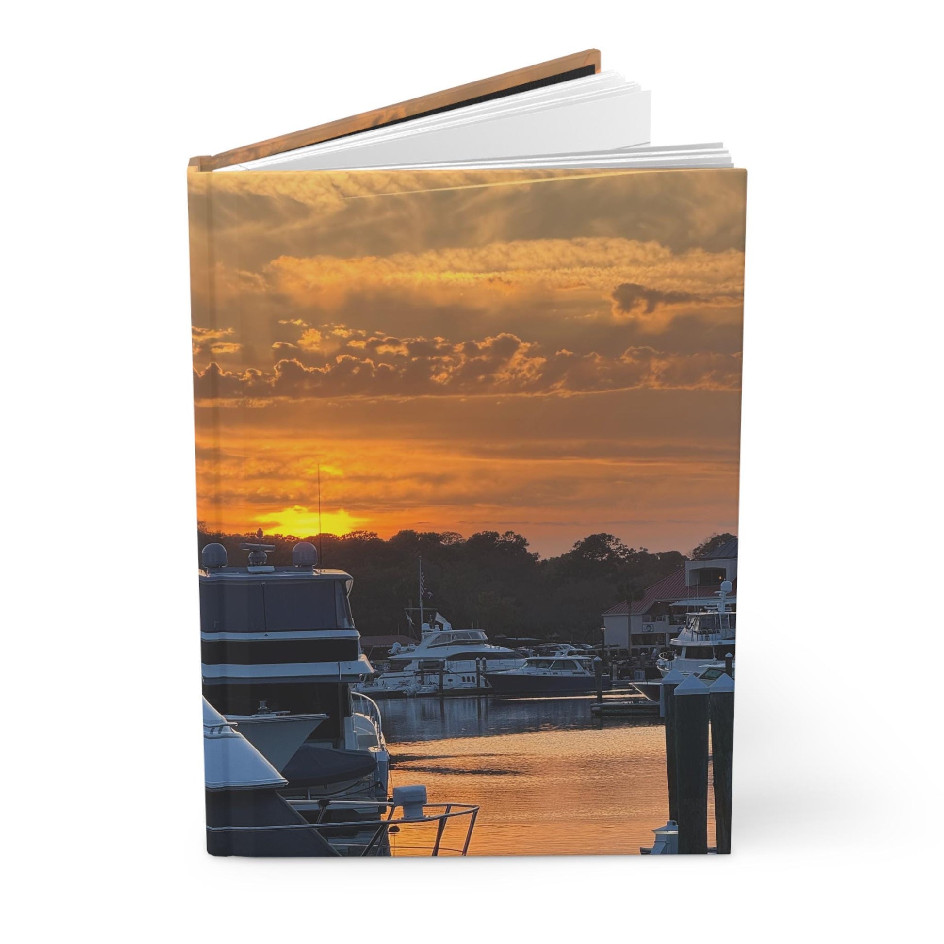 Hardcover Journal With Orange Sunset Over Shelter Cove Marina