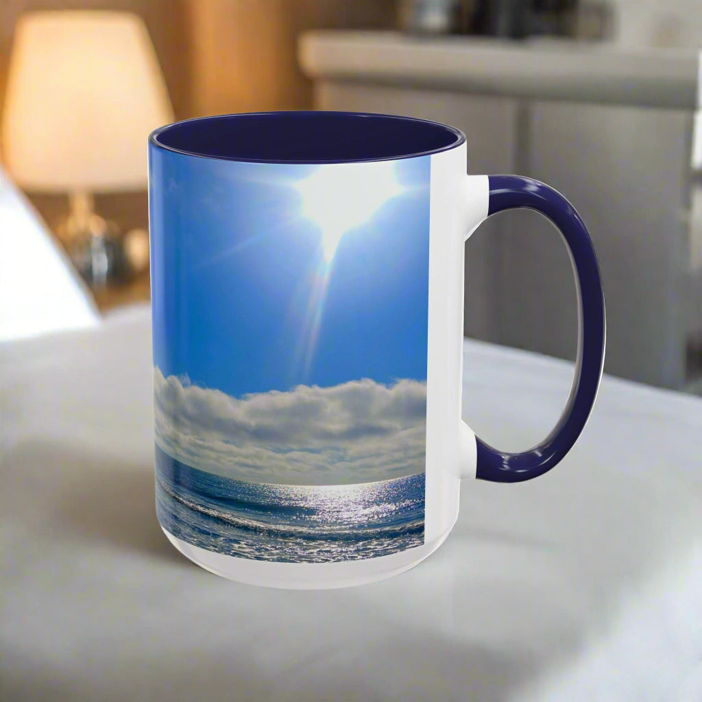 Coffee Mug With A Blue Ocean And Bright Blue Sky (15 oz.)