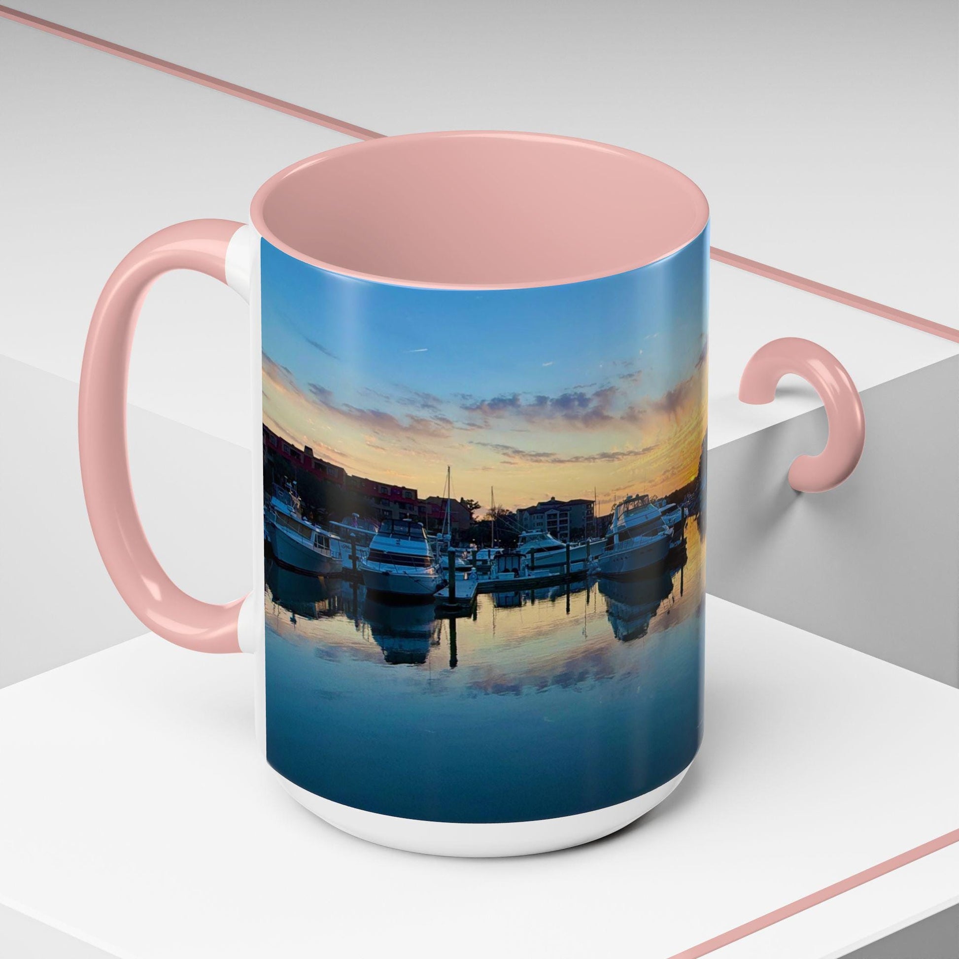 Coffee Mug With Shelter Cove Marina At Sunset (15 oz.)