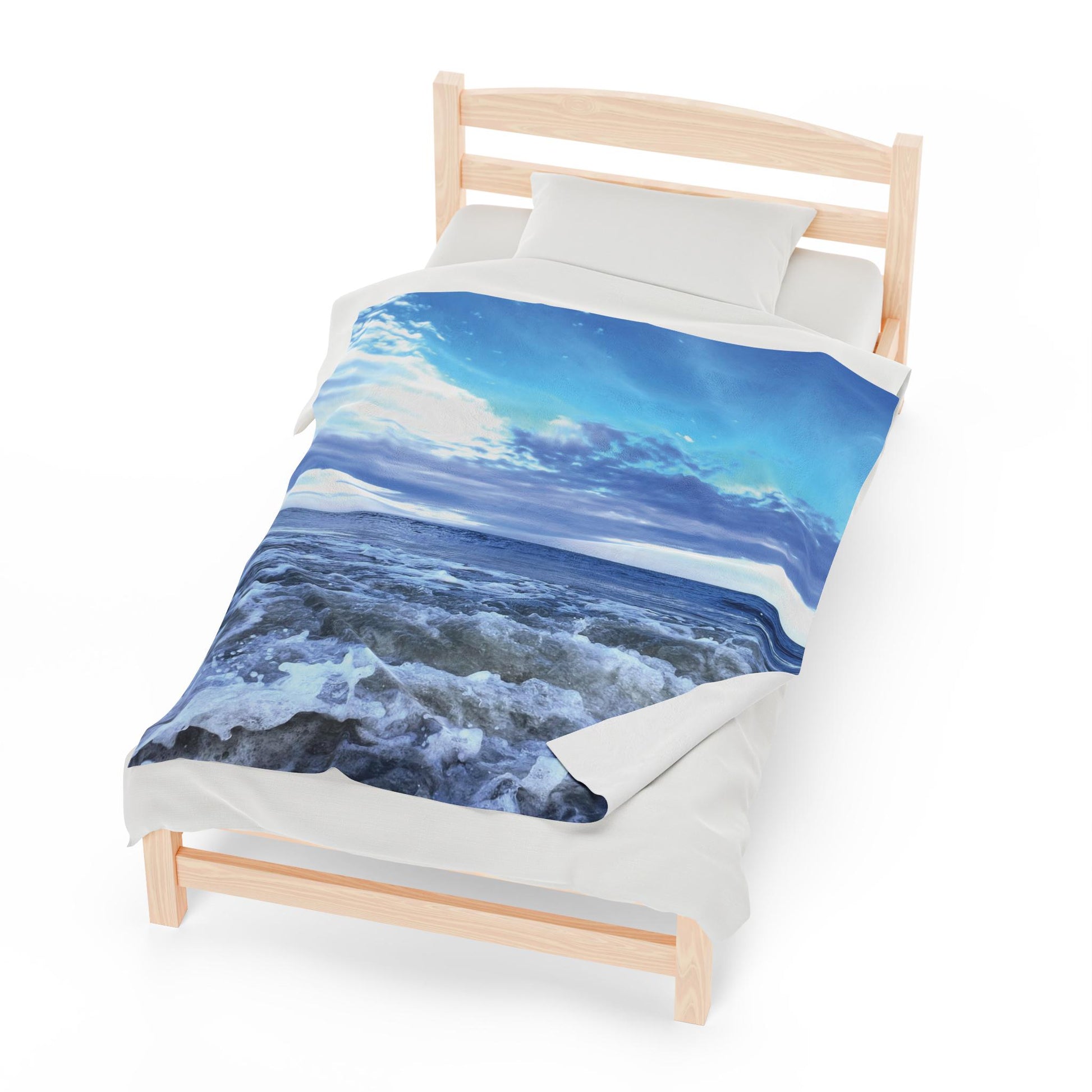 Velveteen Blanket Blue Crashing Waves and Sky