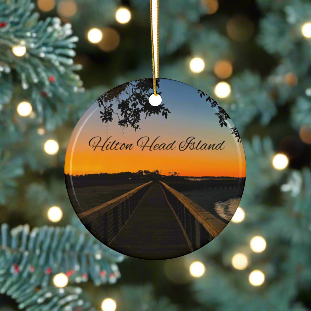 Christmas Ornament, Dolphin Head Beach Boardwalk at Sunset on HHI