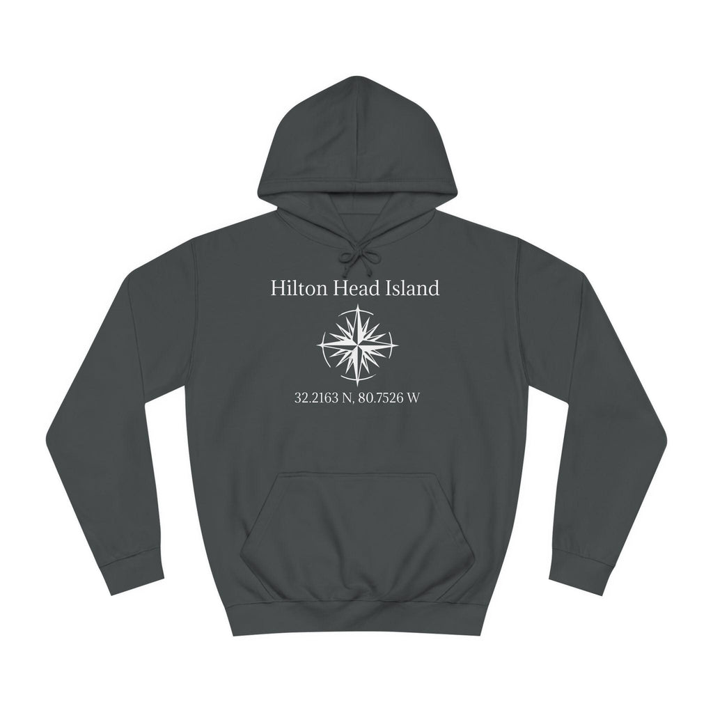 Hoodie Sweatshirt: Compass Rose And HHI latitude/longitude