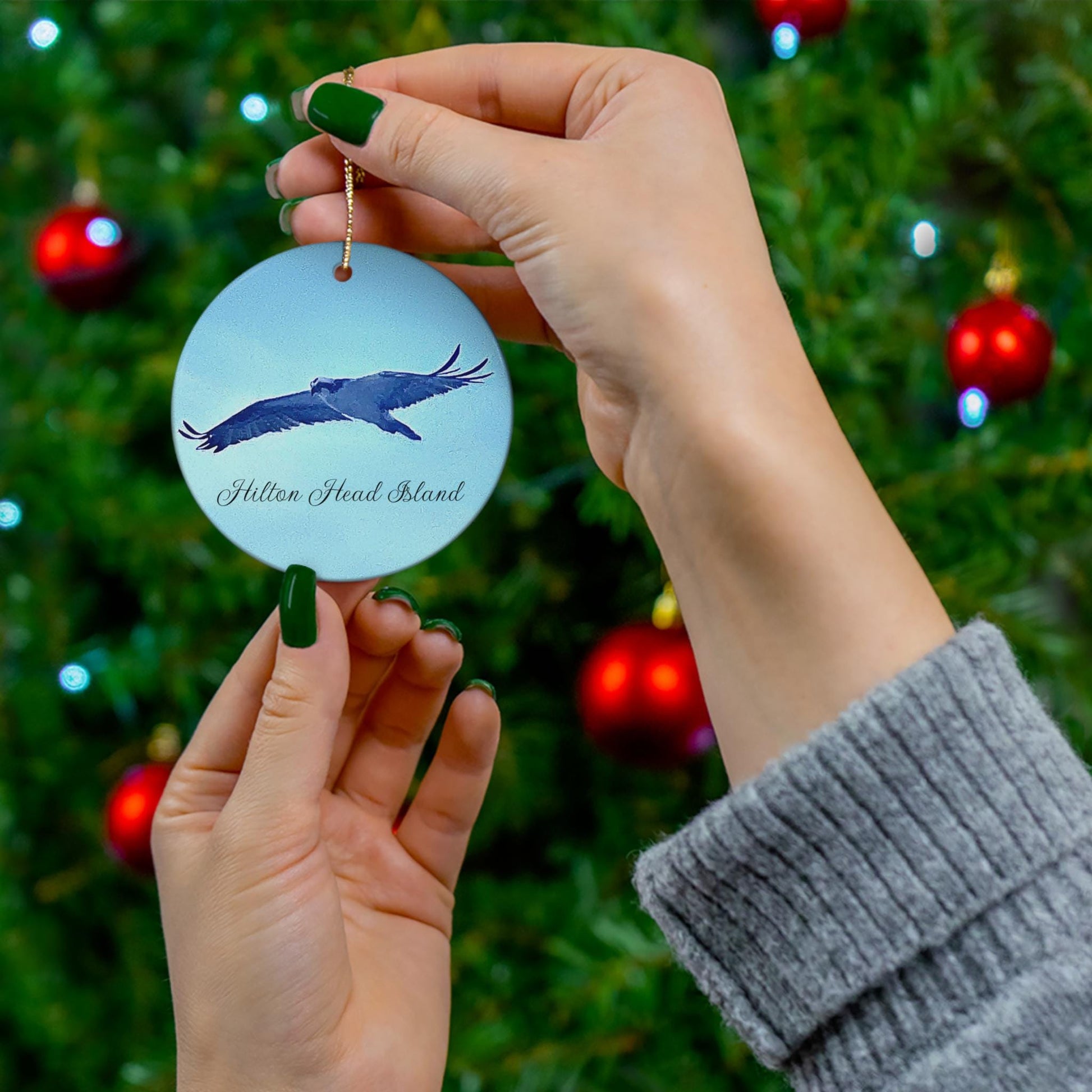 Christmas Ornament featuring an Osprey in Flight on Hilton Head Island