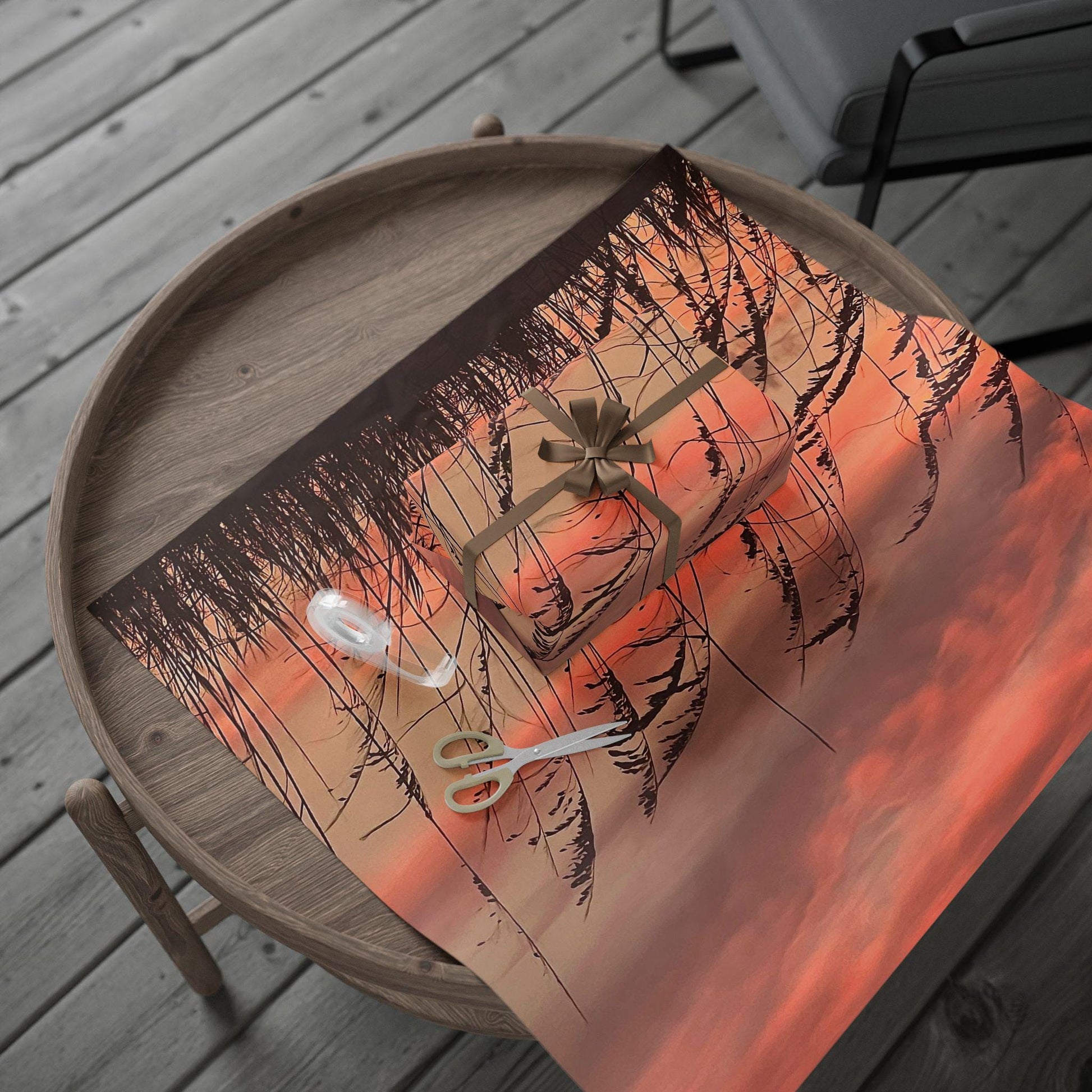 Gift Wrap With Orange Sunset And Sea Oats