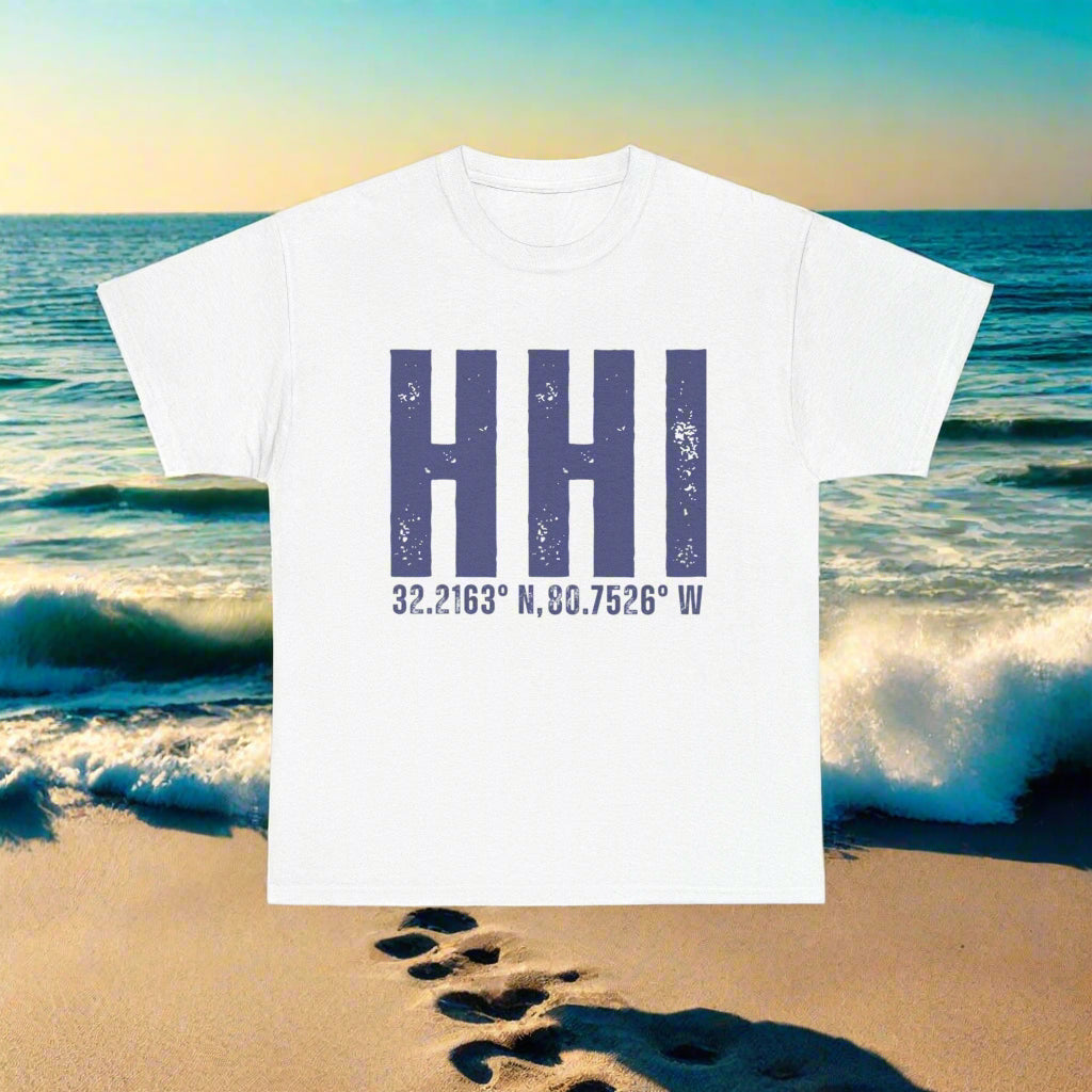 T-Shirt, HHI with Latitude/Longitude Coordinates For Hilton Head