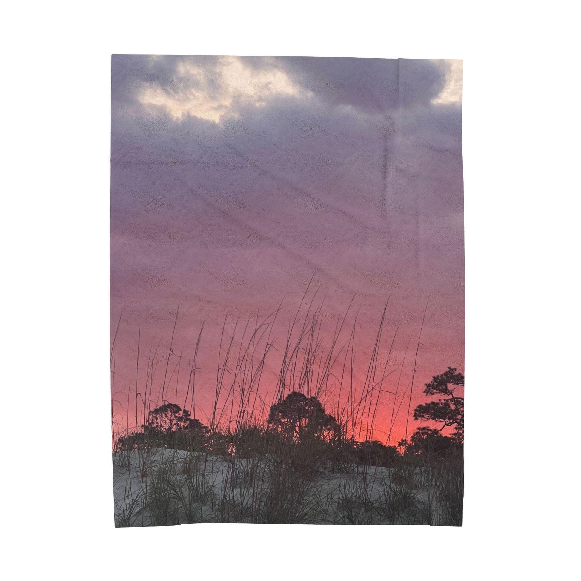 Velveteen Blanket With Purple and Orange Sunset And Dunes