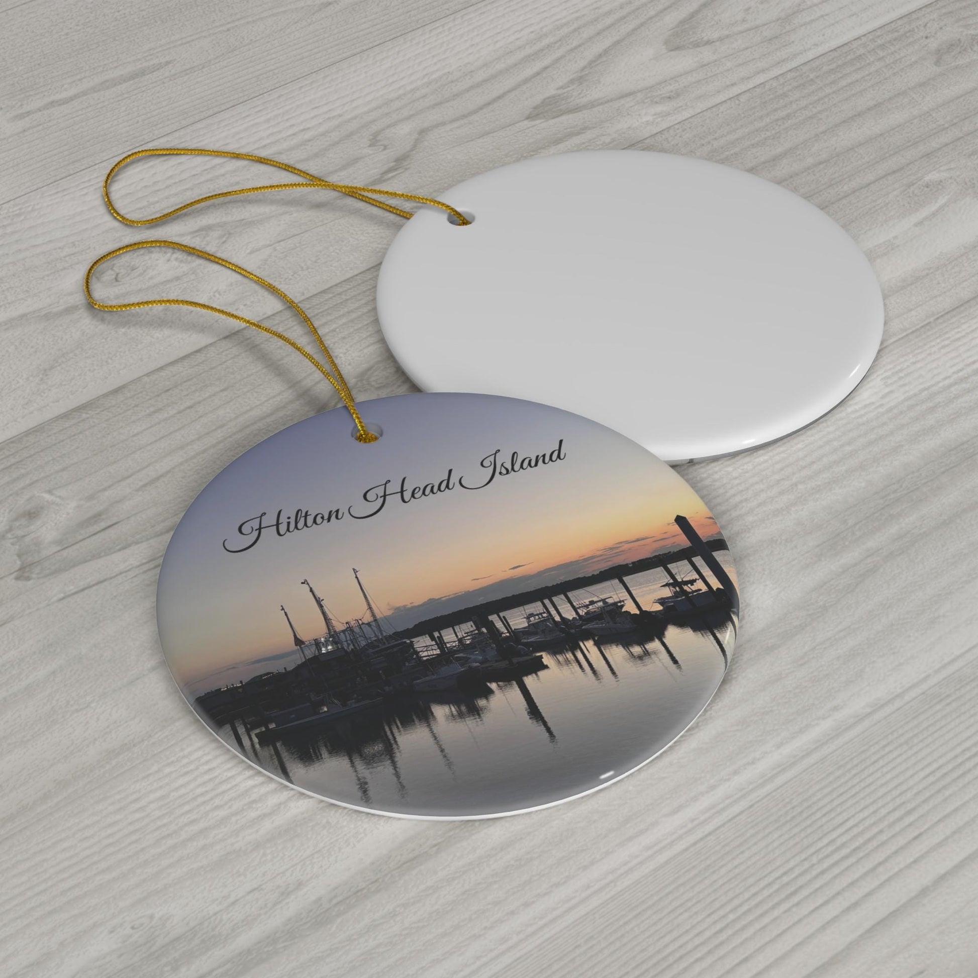 Christmas Ornament With Fishing Boat on Skull Creek at Sunset, HHI