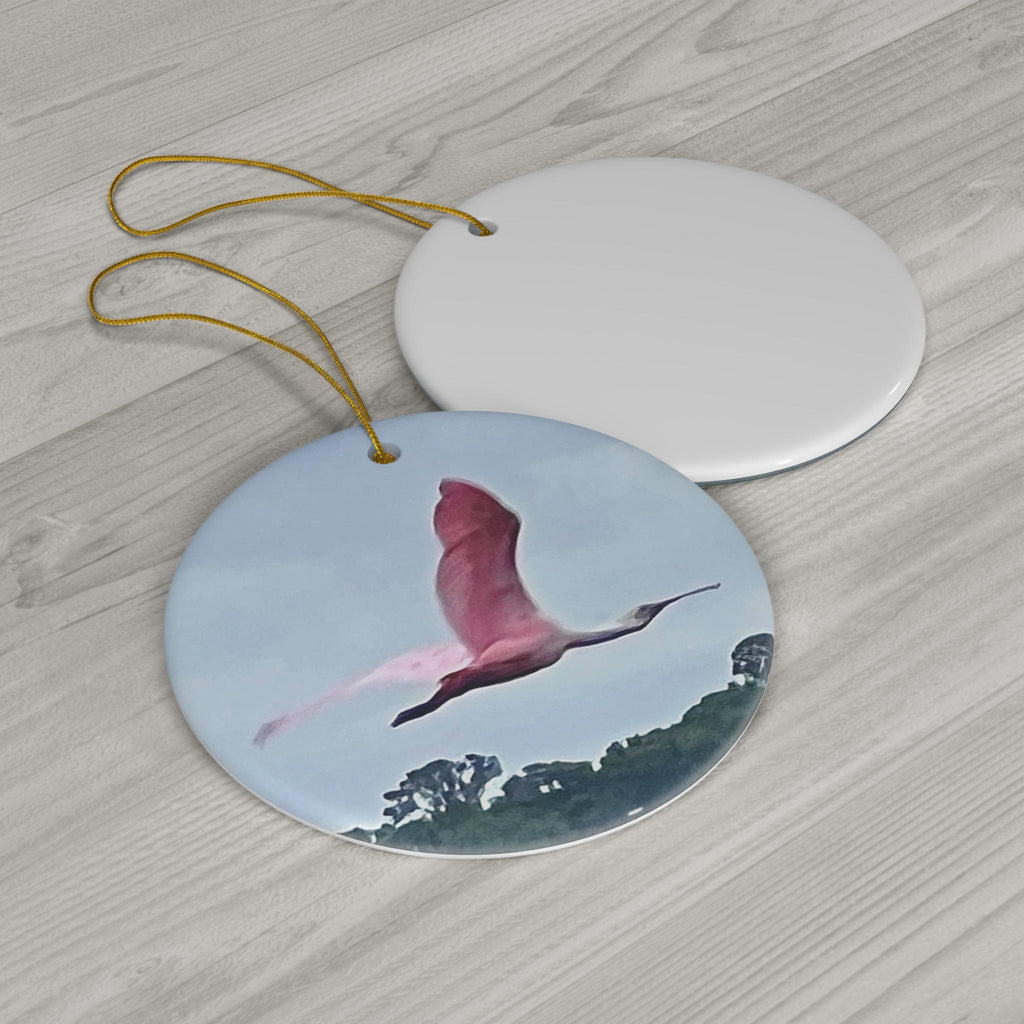 Christmas Ornament, Featuring Pink Spoonbill in flight