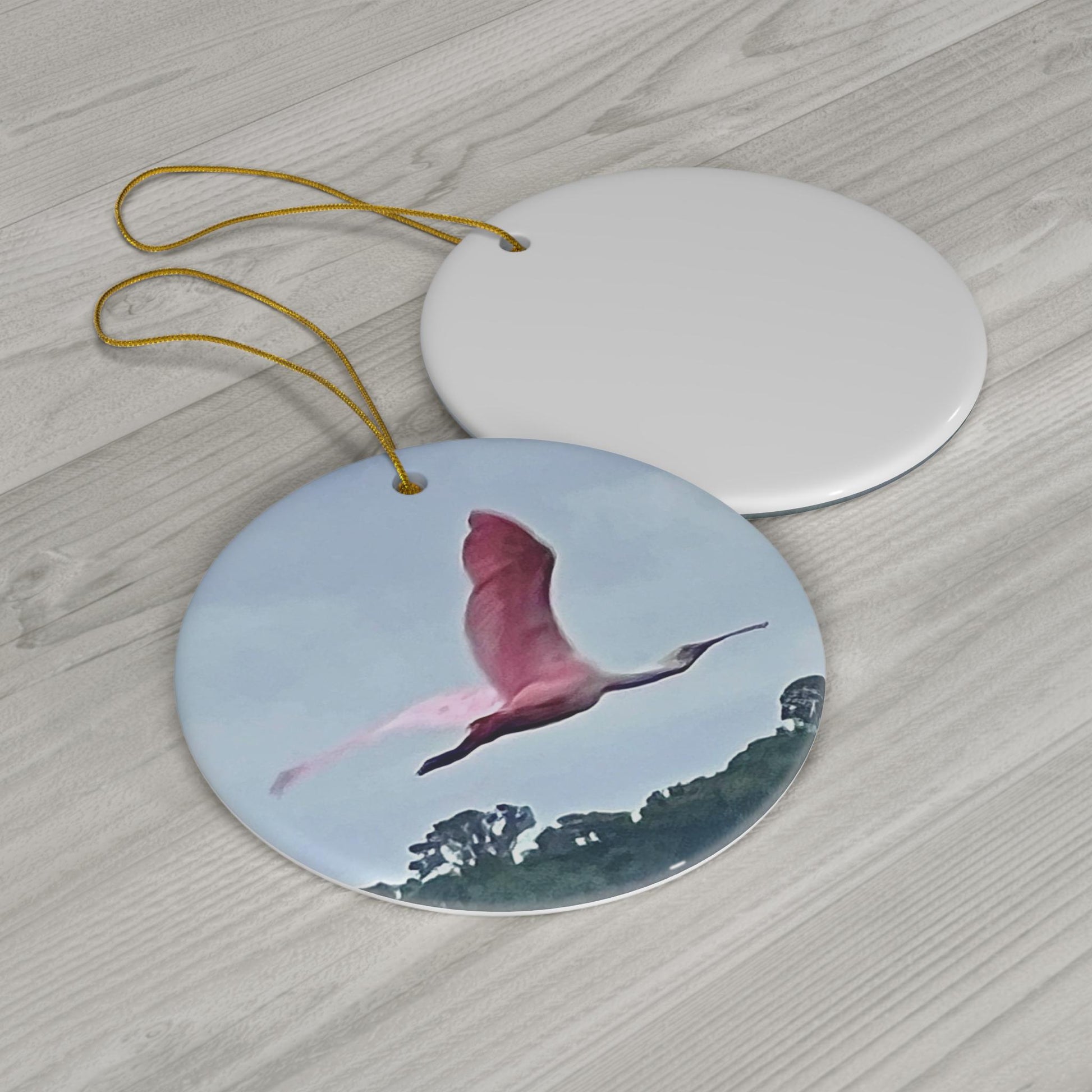 Christmas Ornament, Featuring Pink Spoonbill in flight