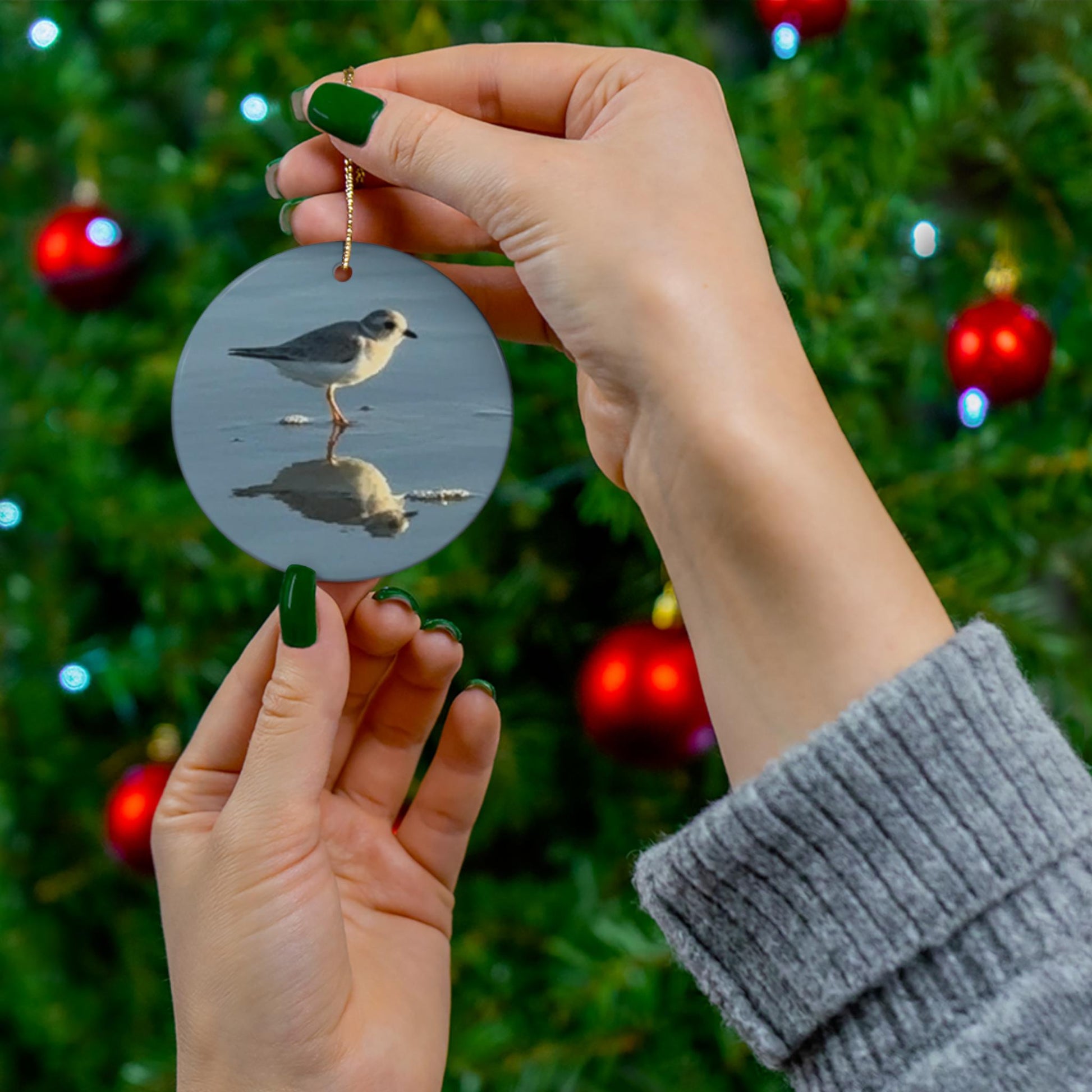 Christmas Ornament, Featuring a plover on the beach at Hilton Head Island