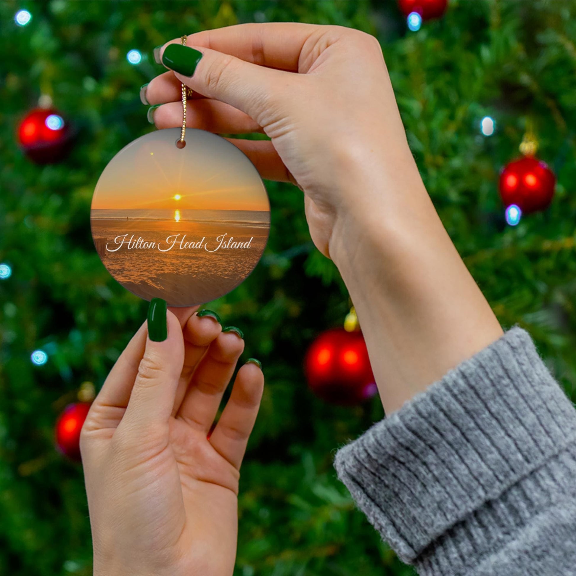 Christmas Ornament, Sunrise on Folly Field Beach on Hilton Head Island, Christmas Tree,