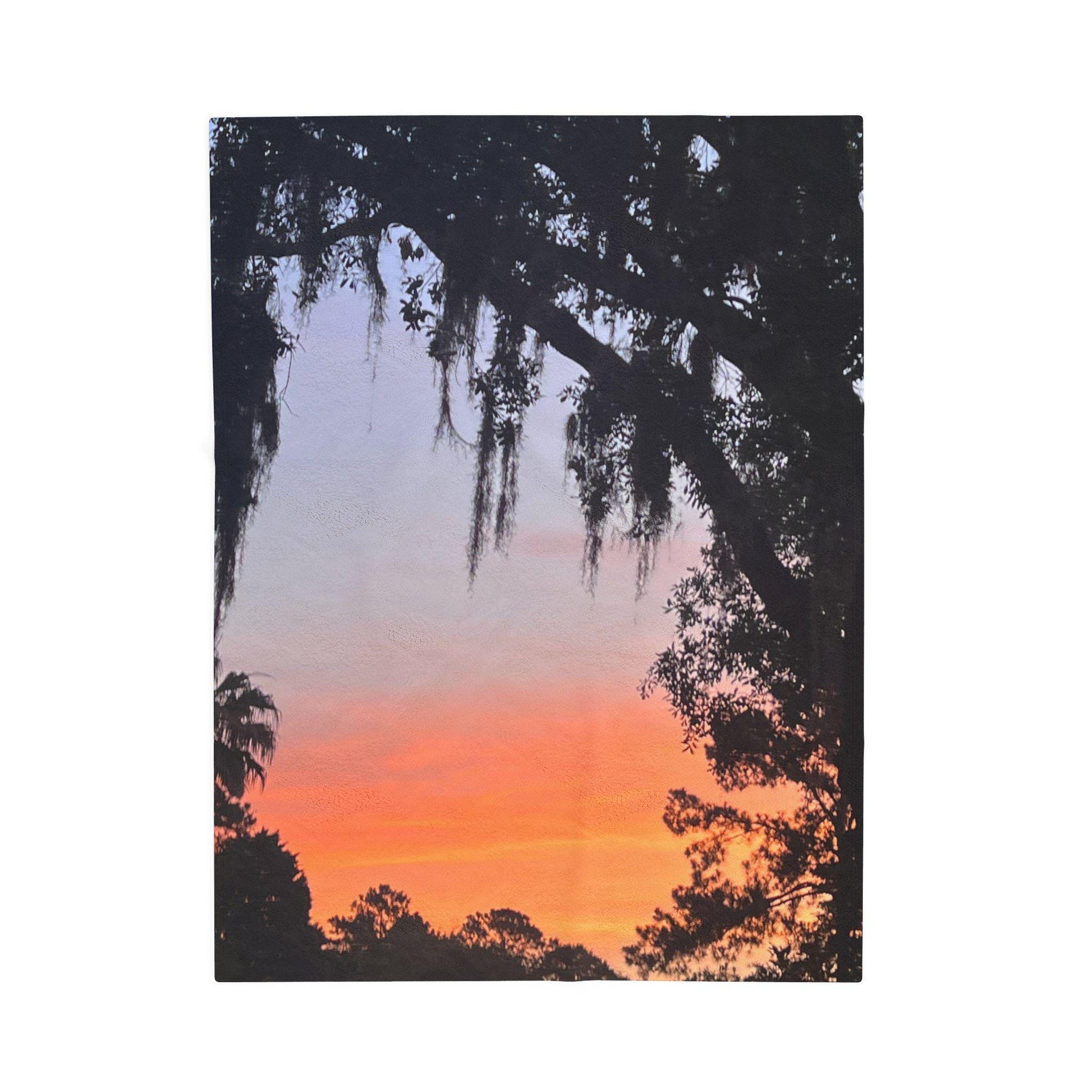 Velveteen Blanket with Image of Live Oak and Spanish Moss At Sunset