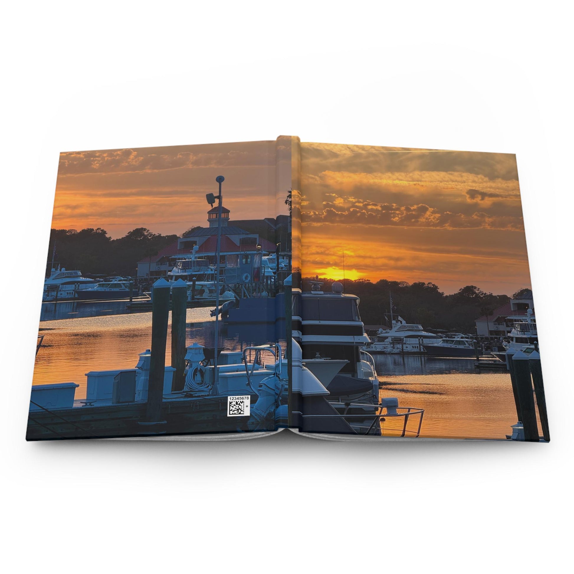 Hardcover Journal With Orange Sunset Over Shelter Cove Marina