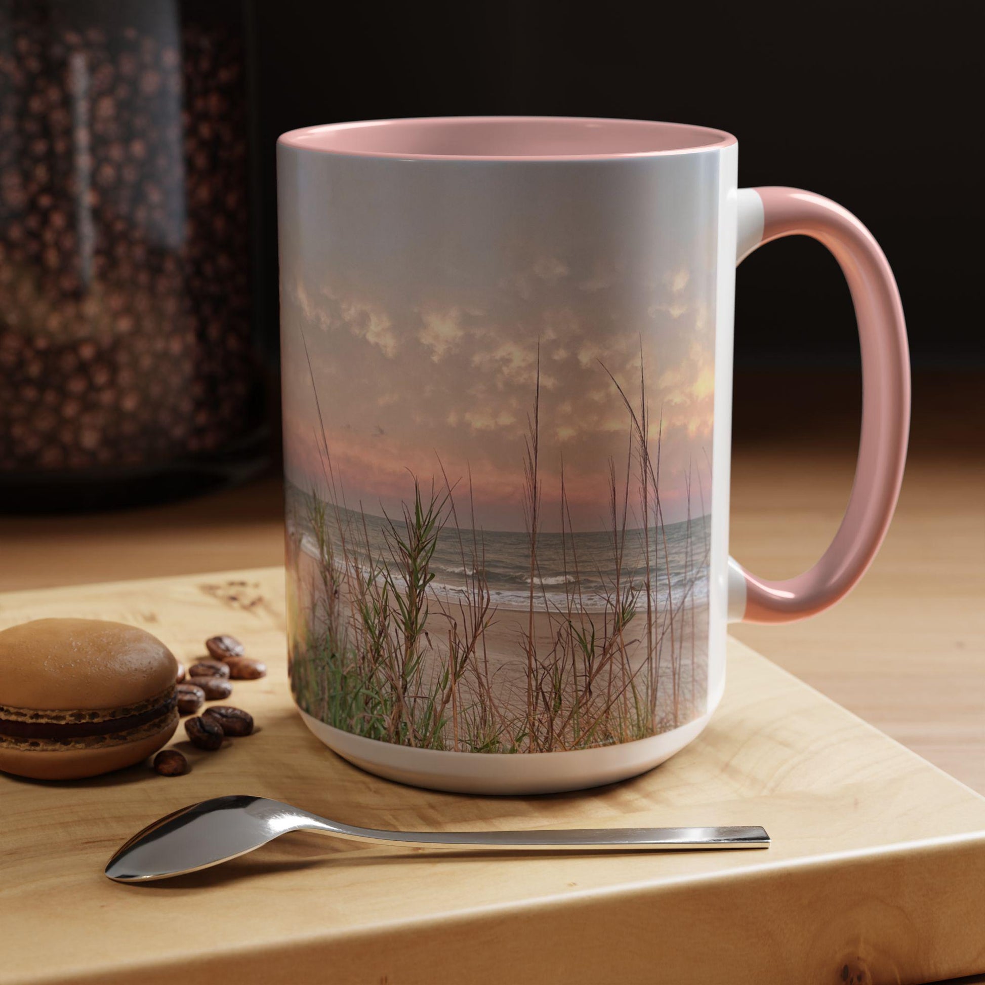 Mug With Folly Field Beach Dunes On Hilton Head Island at sunset, 15 oz.