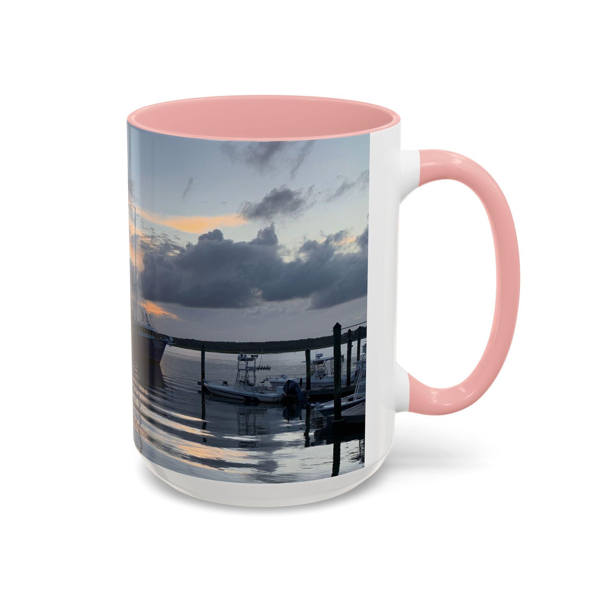 Coffee Mug With Fishing Boat At Sunset on HHI, (15 oz.)