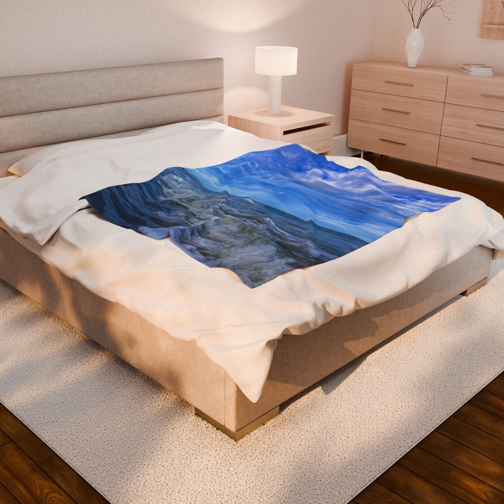 Velveteen Blanket With Blue Waves And Sky