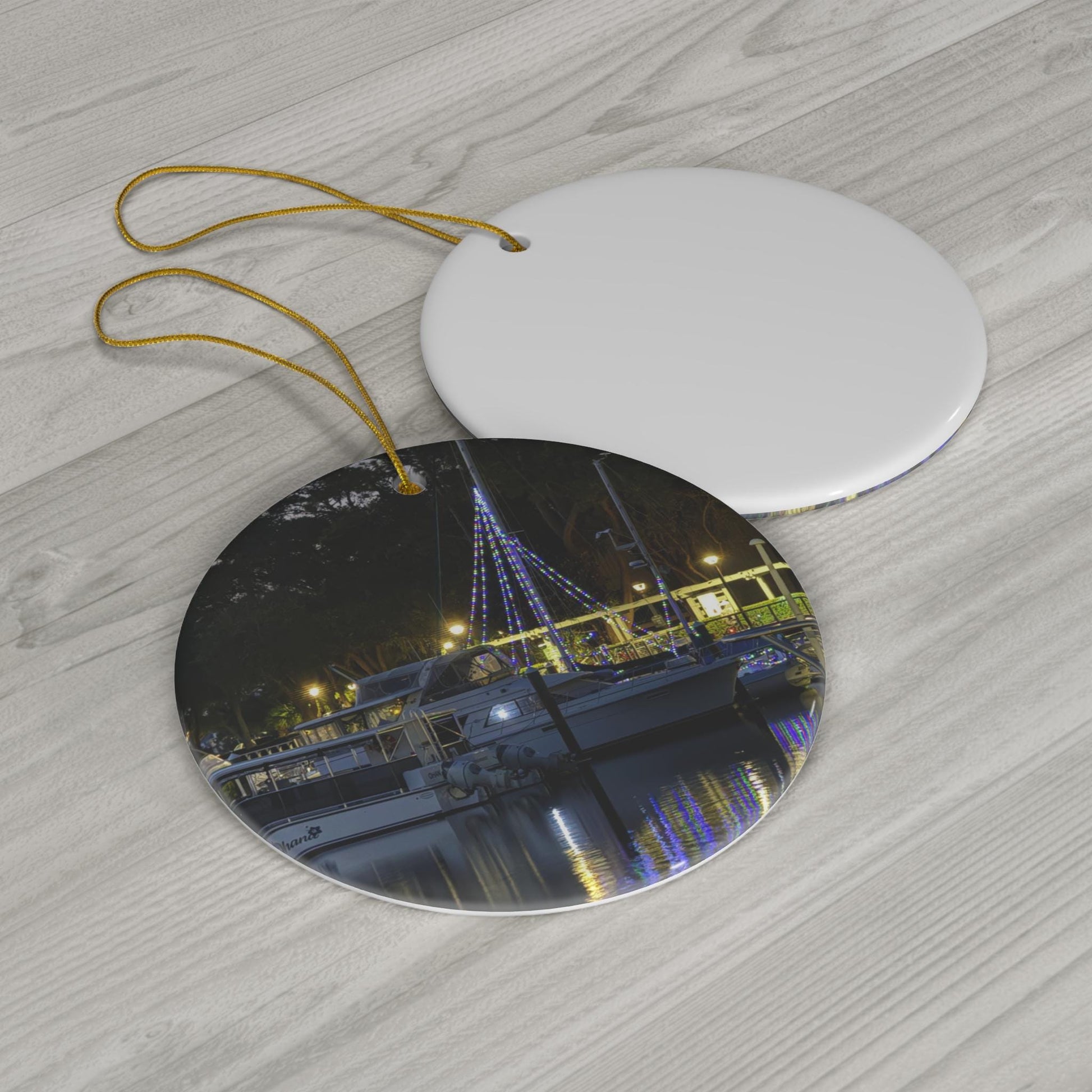 Christmas Ornament: Boat with Christmas Lights on Hilton Head Island