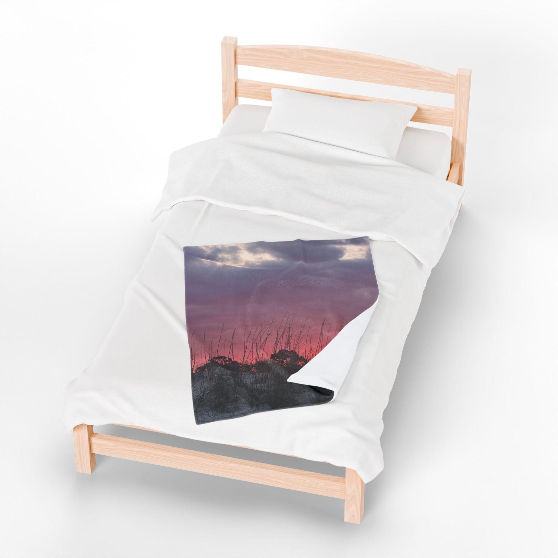 Velveteen Blanket With Purple and Orange Sunset And Dunes