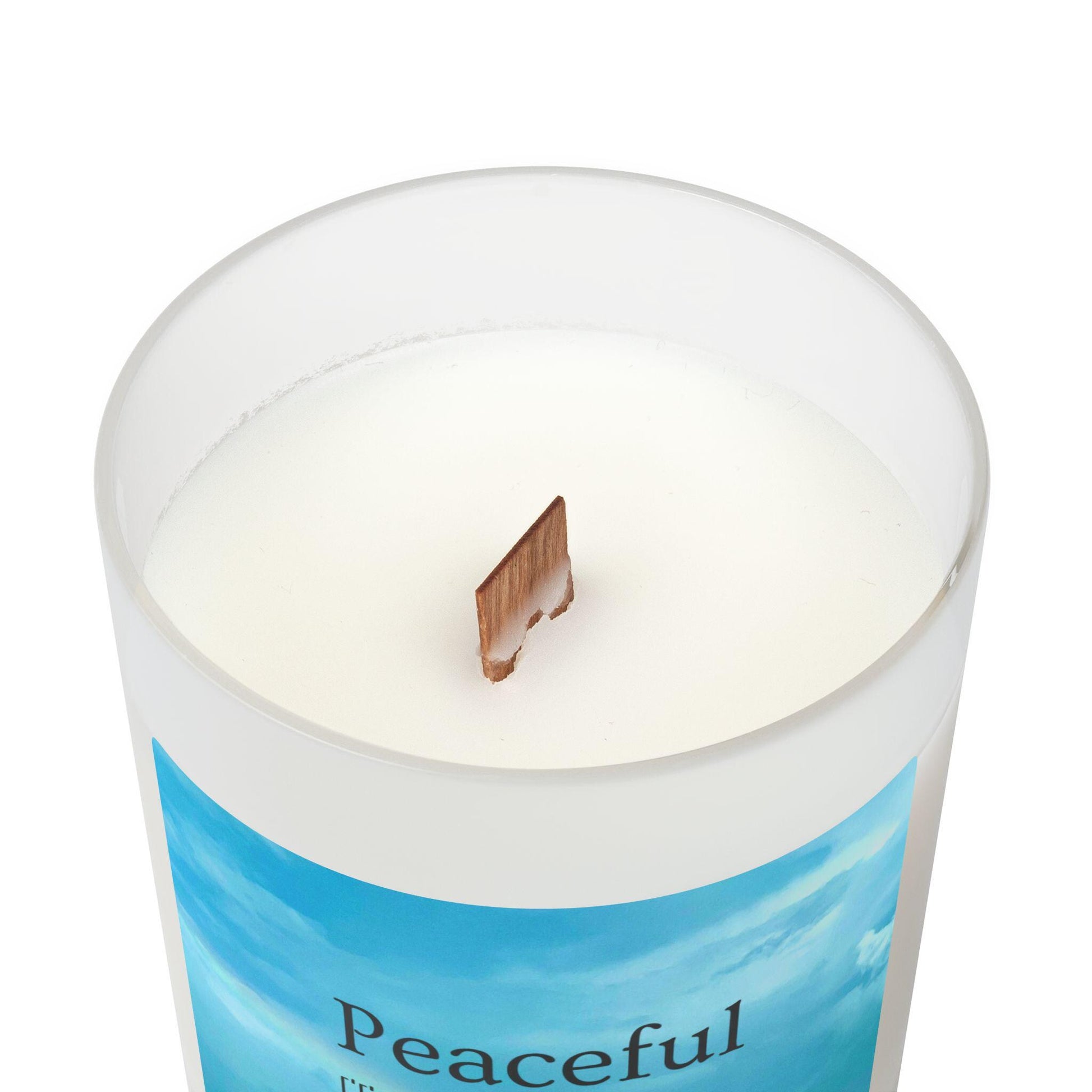 Wood Wick Container Candle "Peaceful" Definition With Rainbow In A Blue Sky (11 oz.)