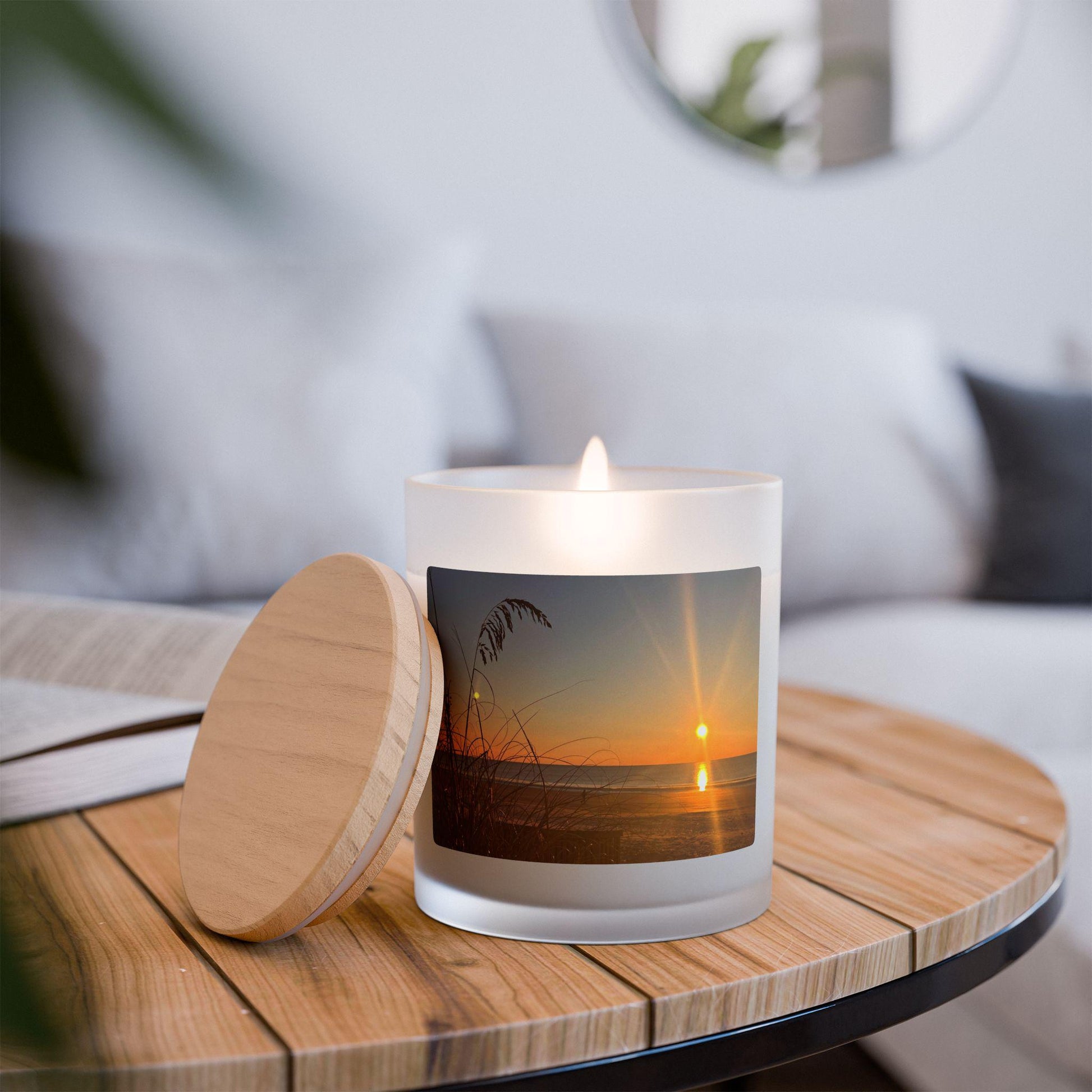 Wood Wick Container Candle Glowing sunrise at Folly Field Beach On HHI (11 oz.)