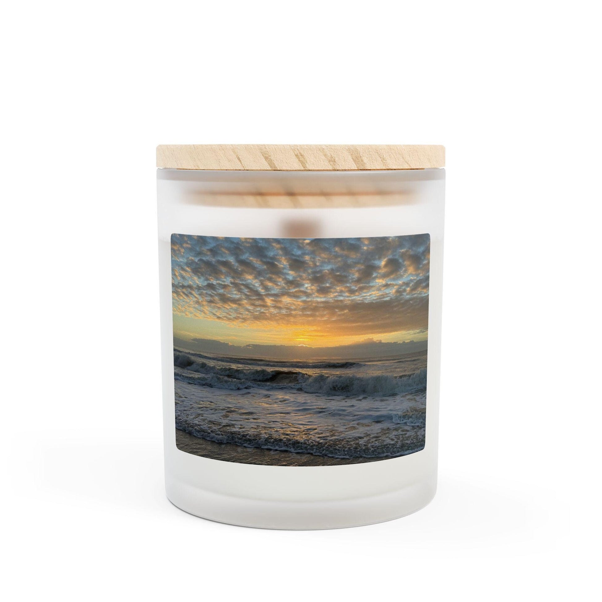 Wood Wick Container Candle With Sunrise And Clouds on HHI (11 oz.)