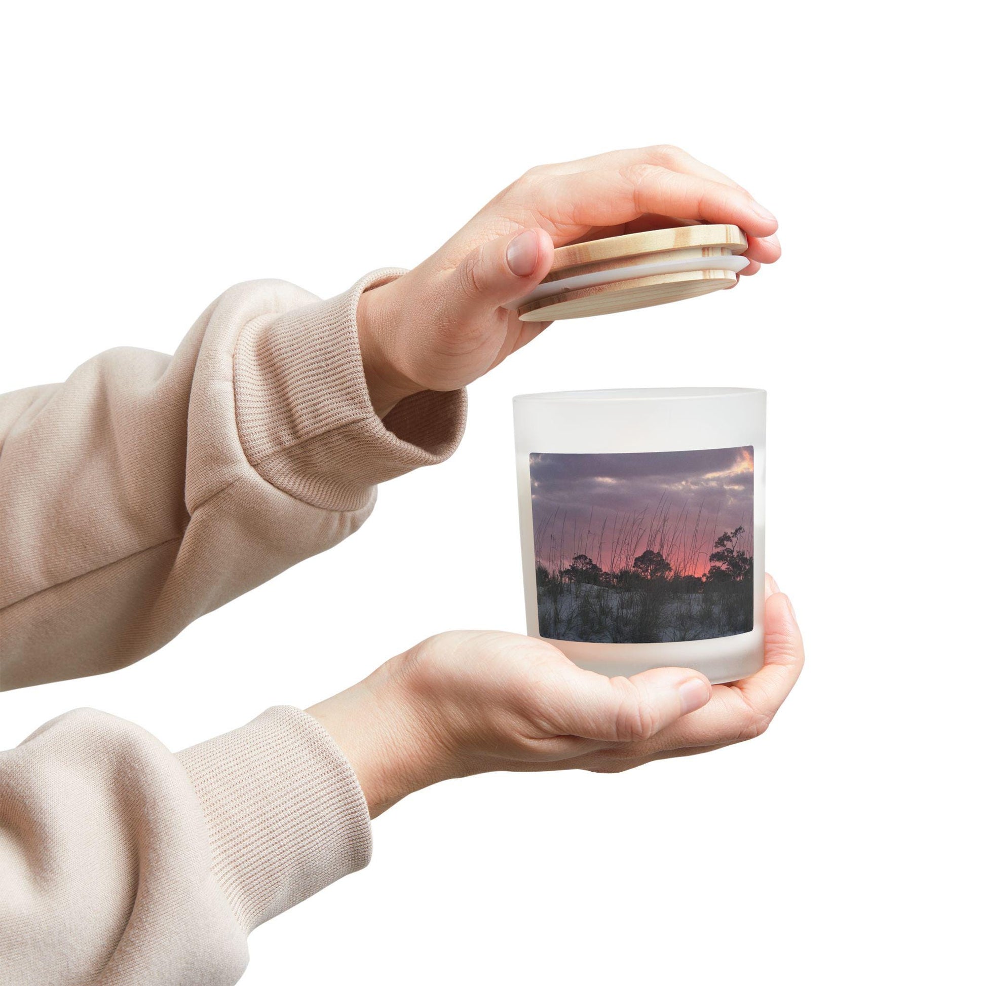 Wood Wick Container Candle With Purple-Hued Sunset On HHI (11 oz.)