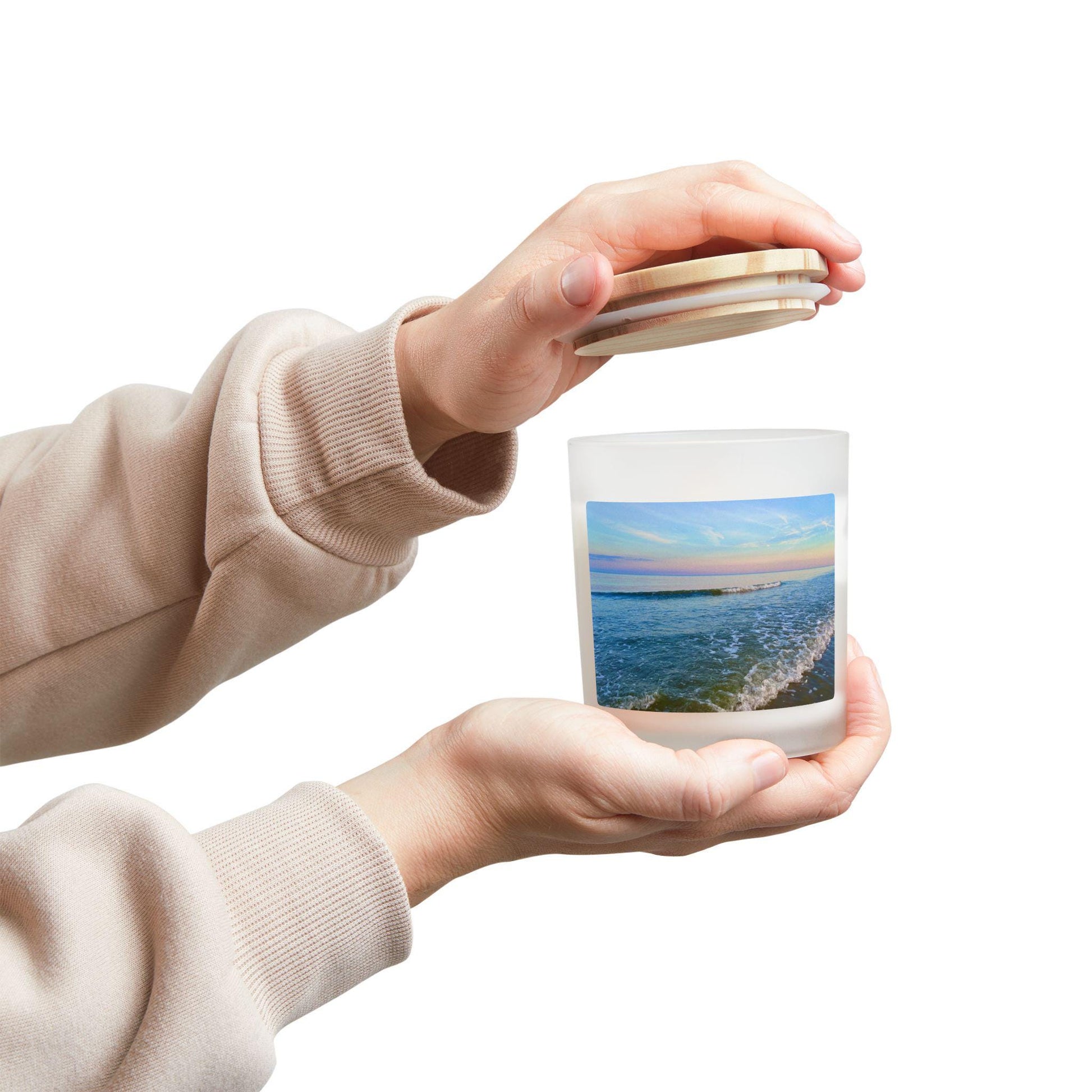 Wood Wick Container Candle With Rainbow Hued Sunset On HHI (11 oz.)