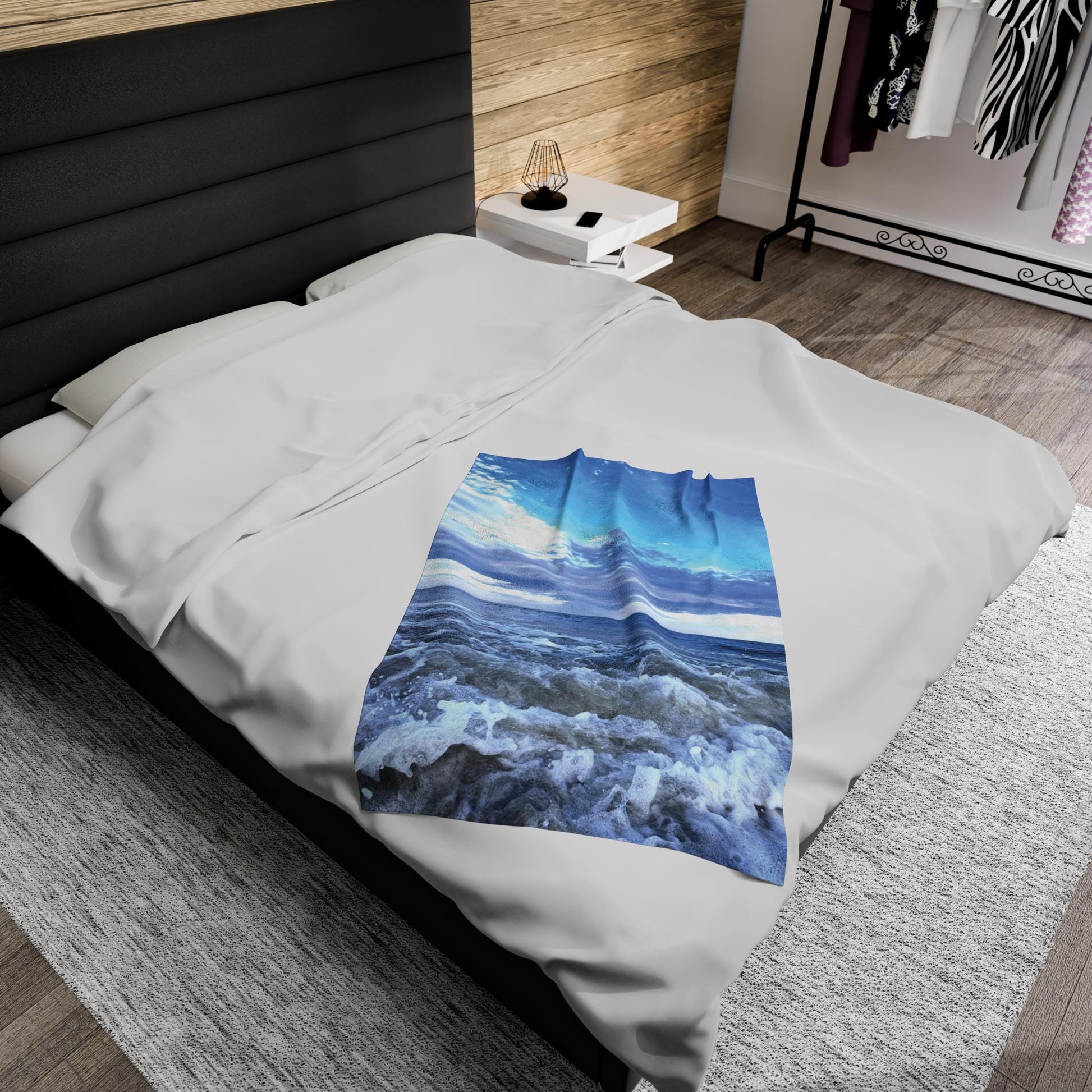Velveteen Blanket Blue Crashing Waves and Sky