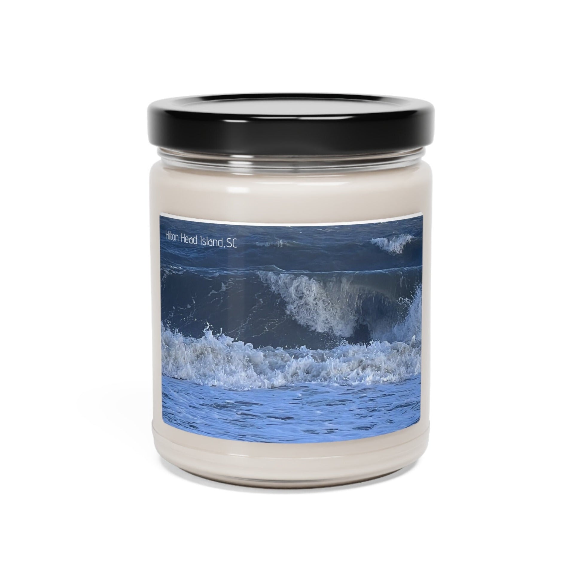 Jar Candle (9oz) With Blue Waves On The Shore of HHI
