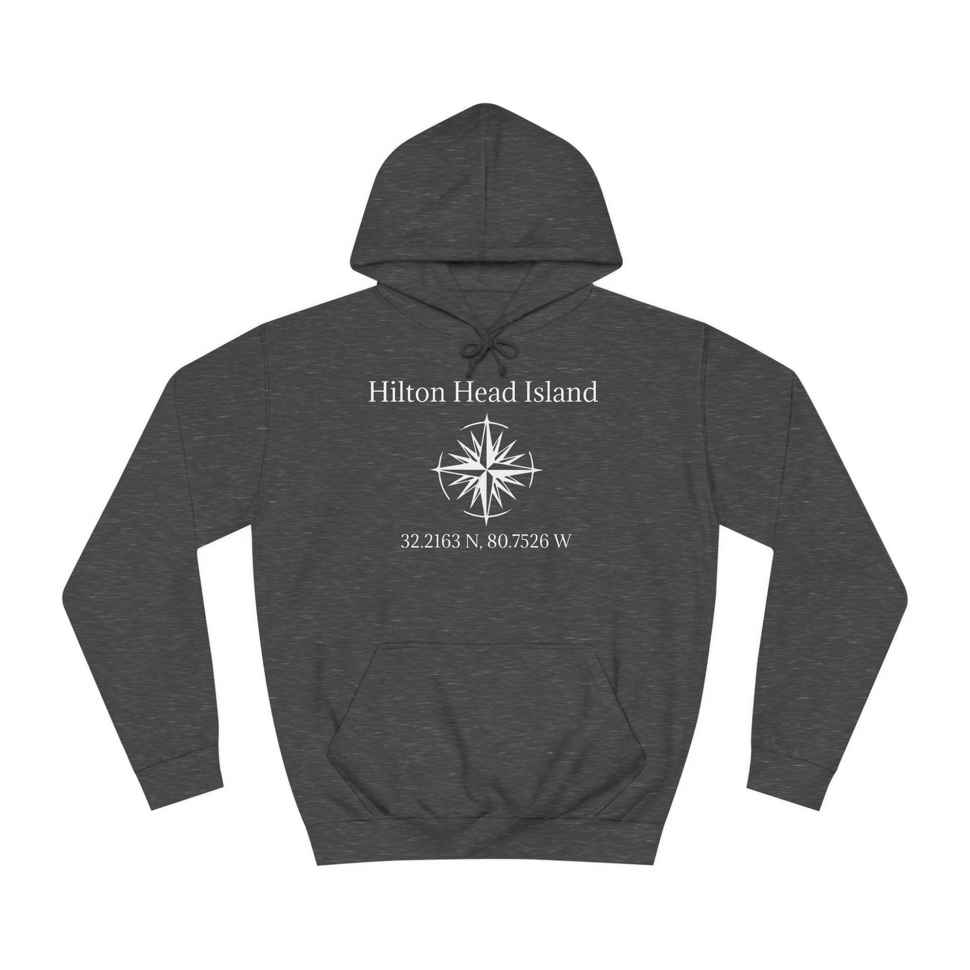 Hoodie Sweatshirt: Compass Rose And HHI latitude/longitude