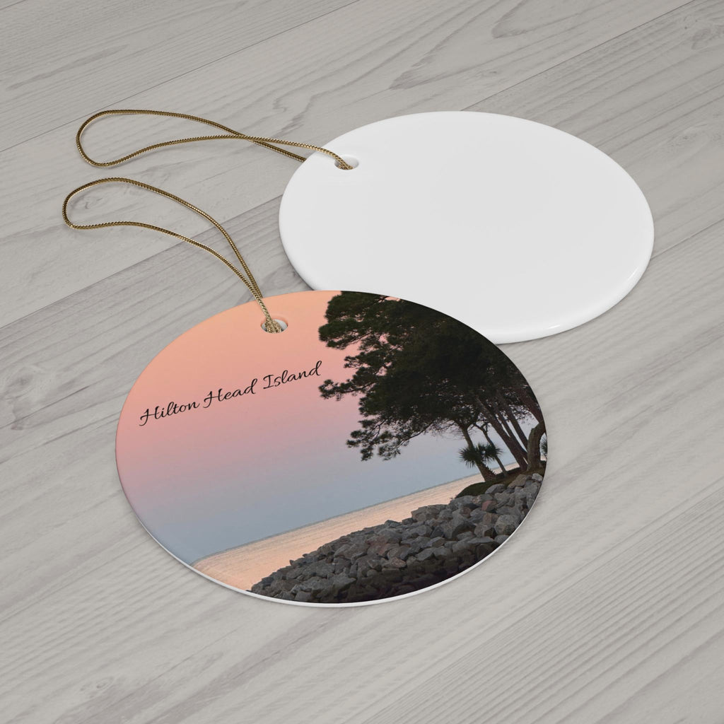 Christmas Ornament, Live Oak, Ocean at Sunset