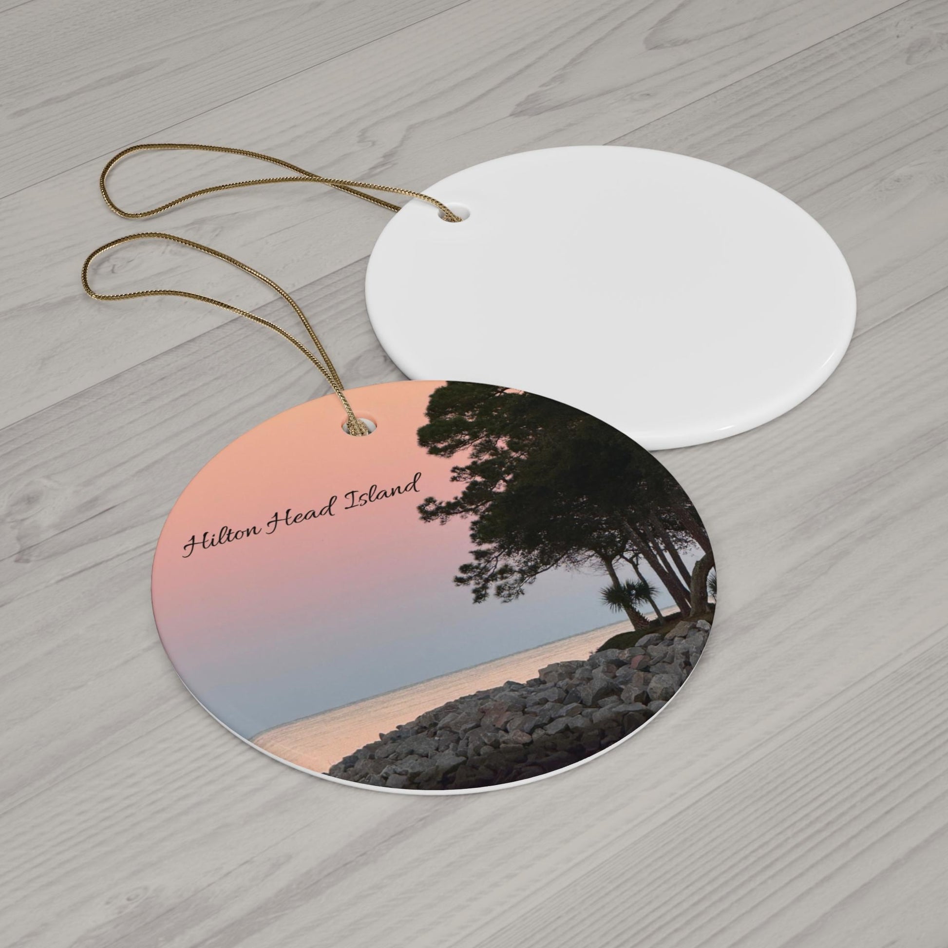Christmas Ornament, Live Oak, Ocean at Sunset
