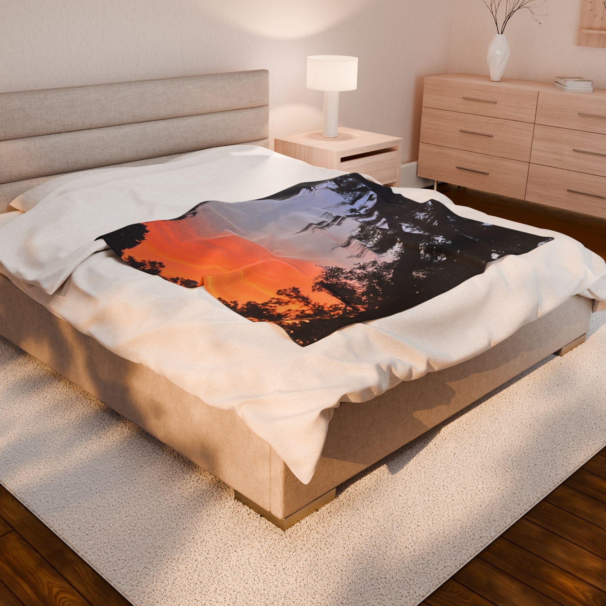 Velveteen Blanket with Image of Live Oak and Spanish Moss At Sunset