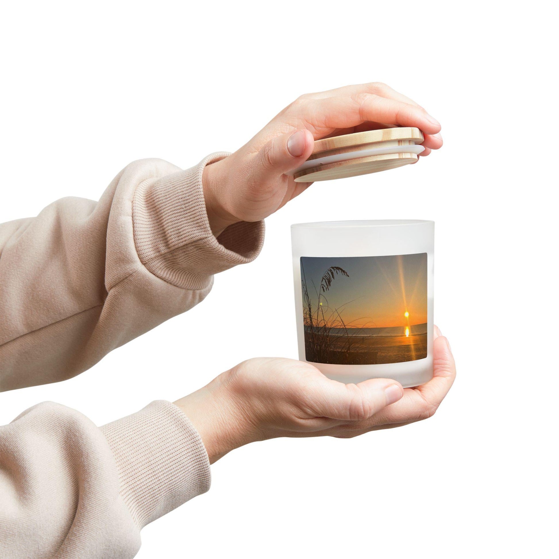 Wood Wick Container Candle Glowing sunrise at Folly Field Beach On HHI (11 oz.)