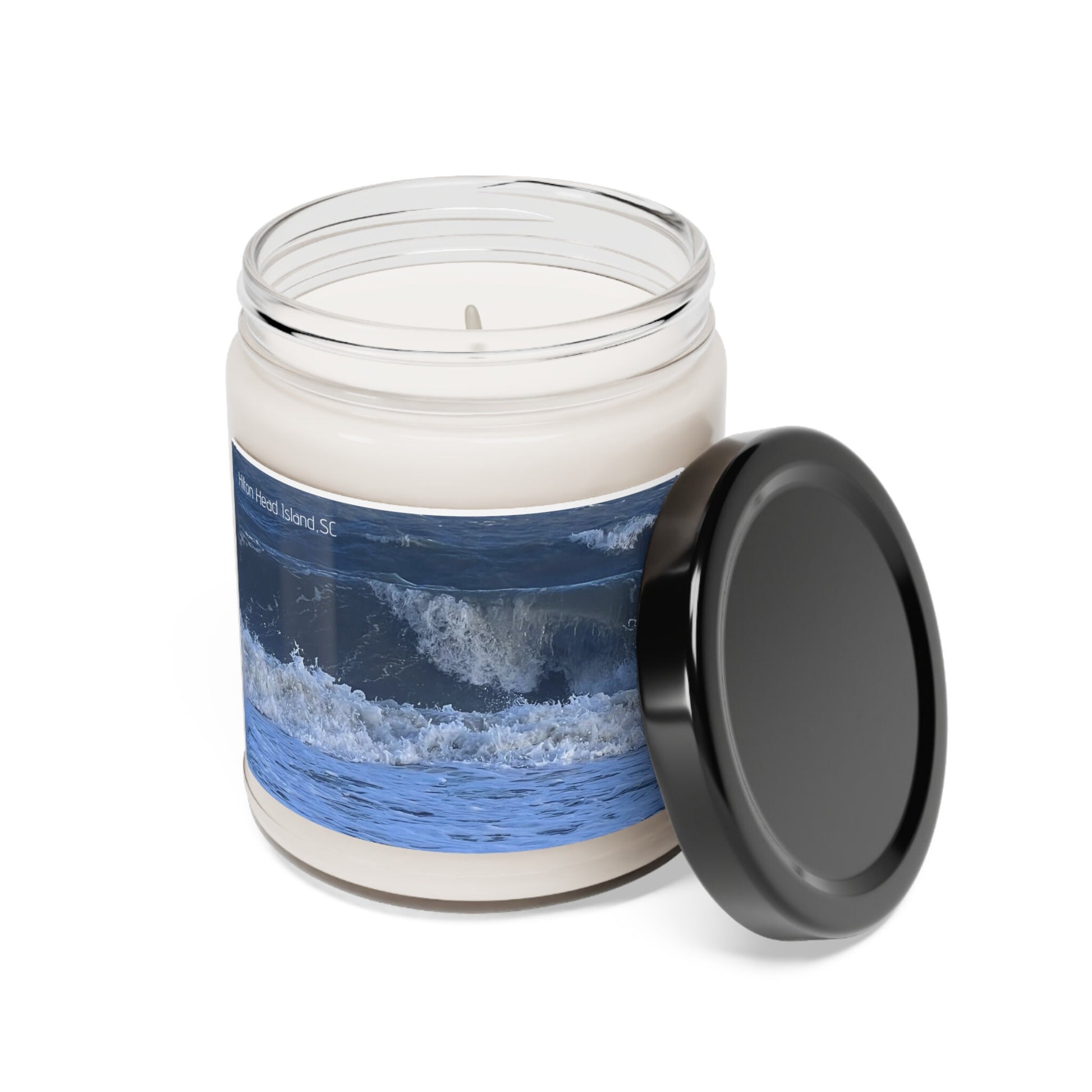 Jar Candle (9oz) With Blue Waves On The Shore of HHI