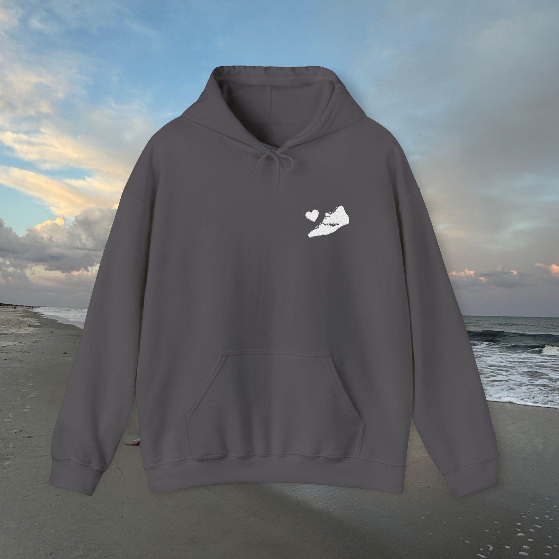 Hoodie Sweatshirt Embroidered With Hilton Head Island Shape - With A Heart