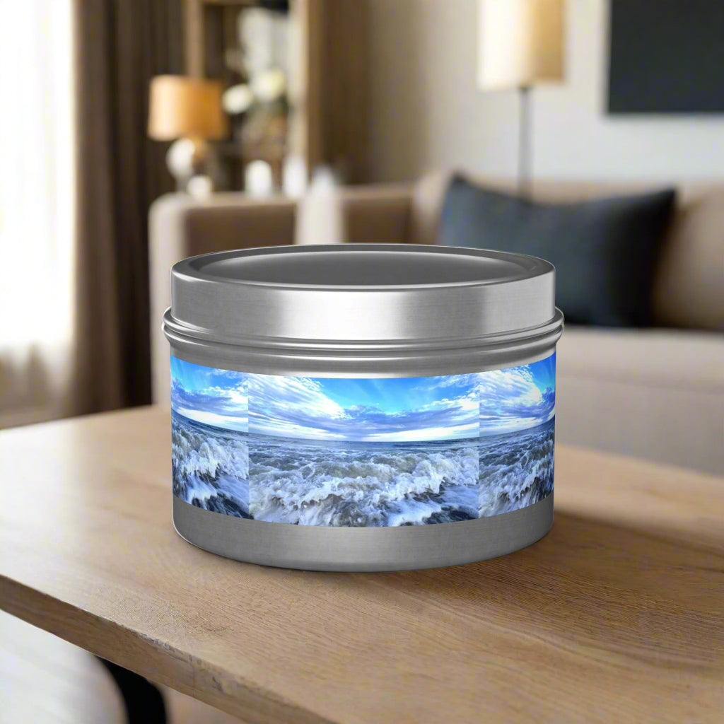 Container Candle With Blue Waves And Sky, HHI (4 oz.)