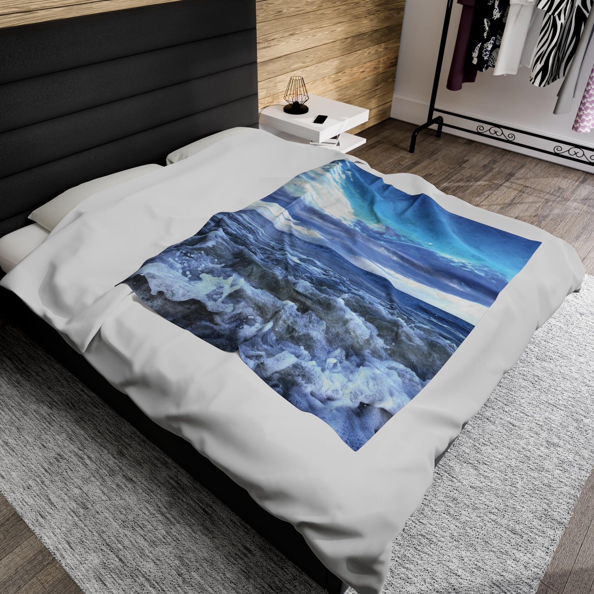 Velveteen Blanket Blue Crashing Waves and Sky