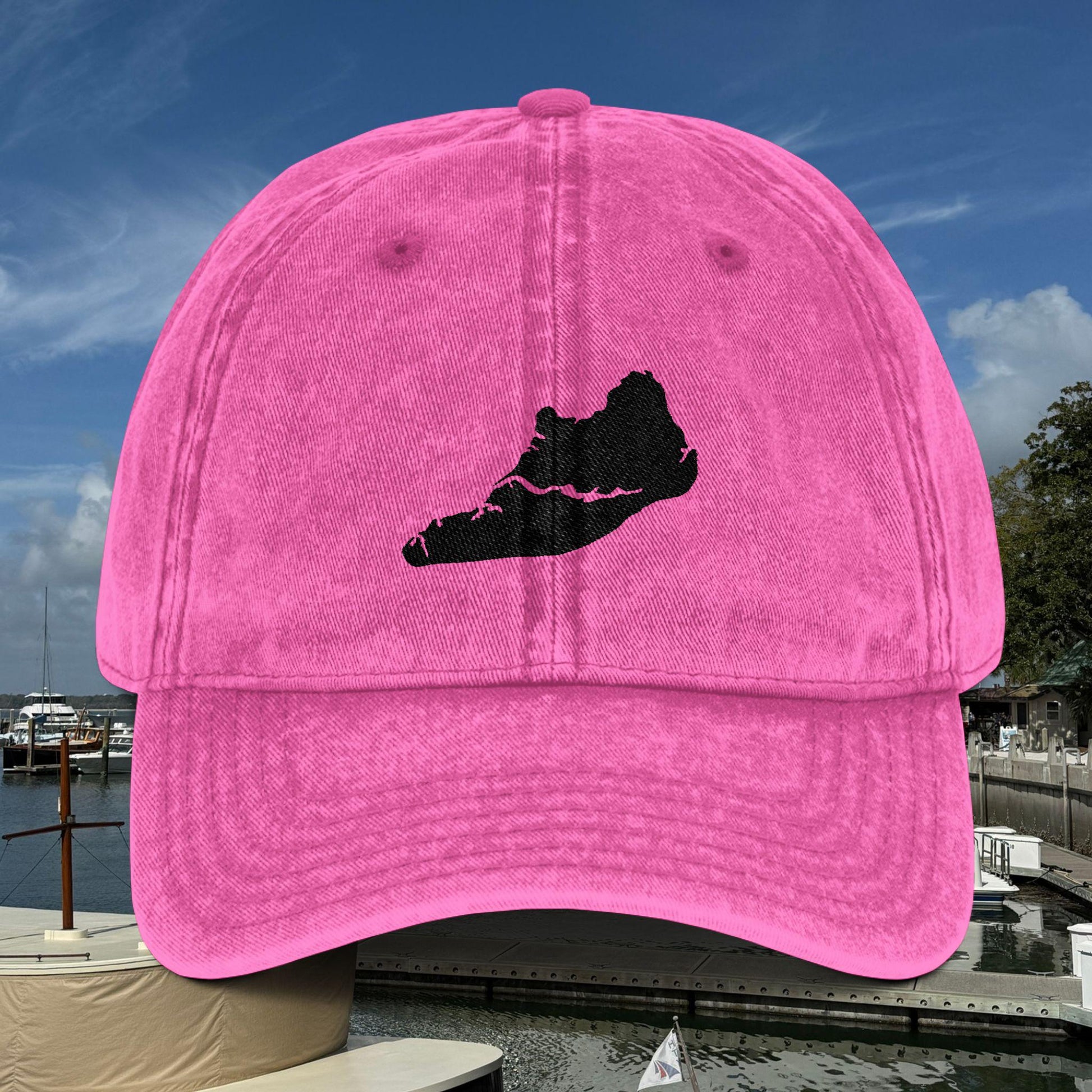 Vintage-Style Ball Cap With Shape of HHI Embroidered