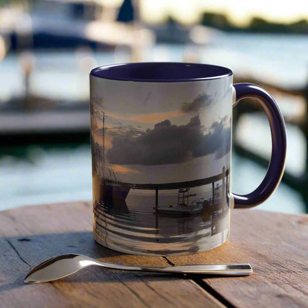 Coffee Mug With Fishing Boat At Sunset on HHI, (15 oz.)
