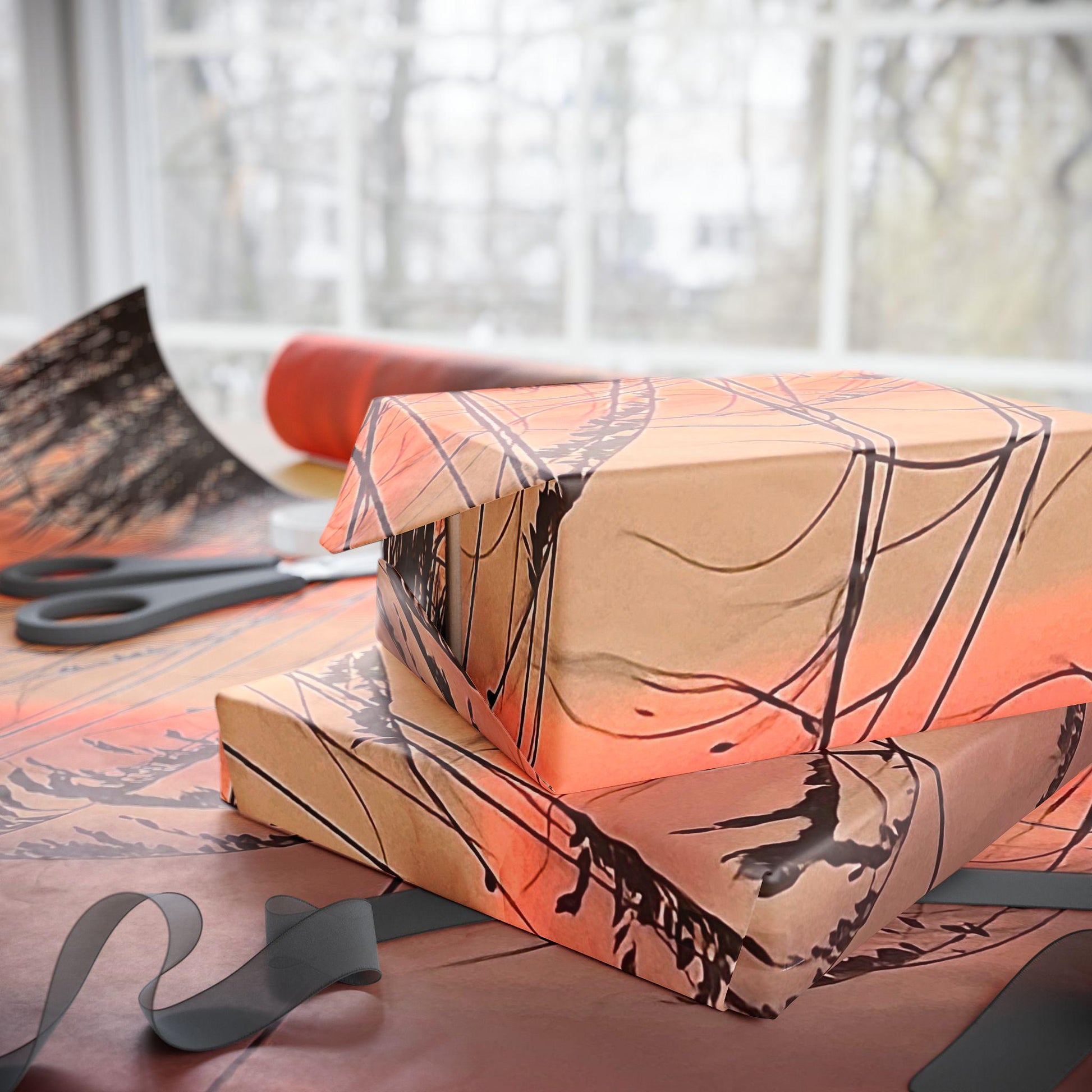 Gift Wrap With Orange Sunset And Sea Oats