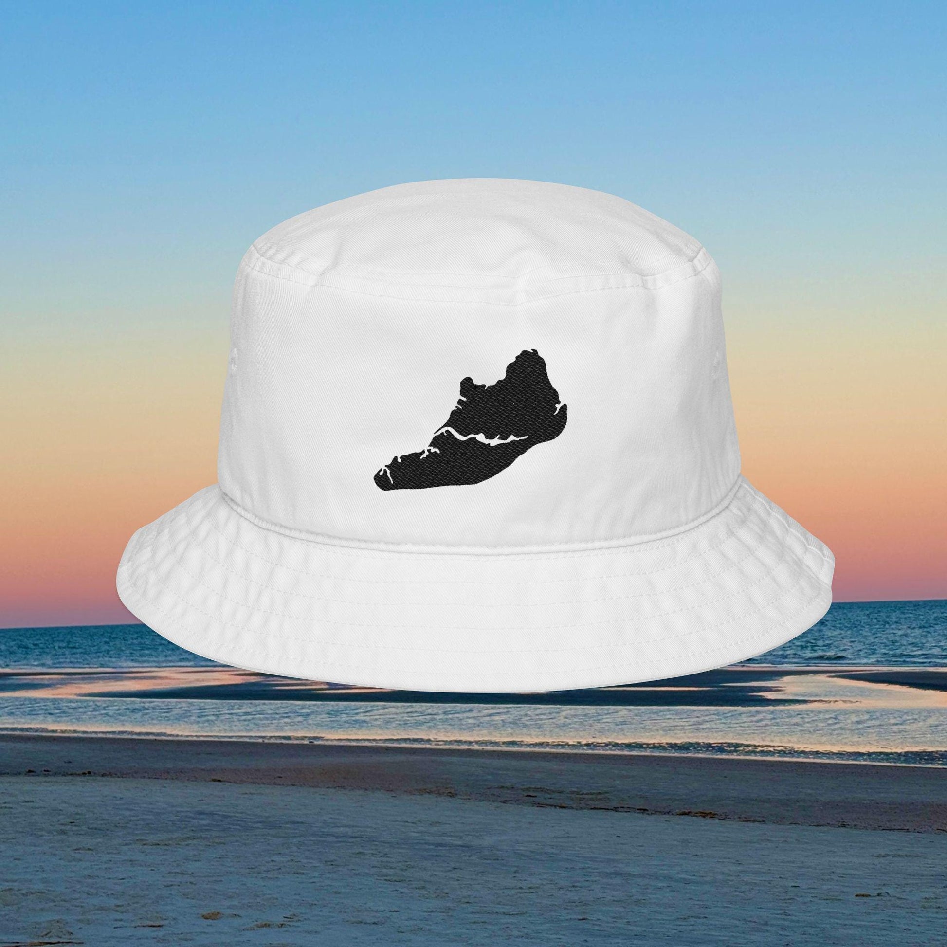 White Embroidered Bucket Hat With HHI Shape